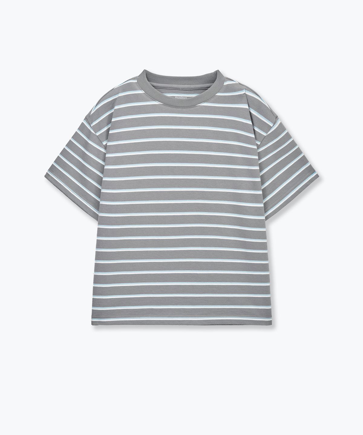 무신사 스탠다드 키즈(MUSINSA STANDARD KIDS) 멀티 스트라이프 크루 넥 티셔츠 3 [그레이]