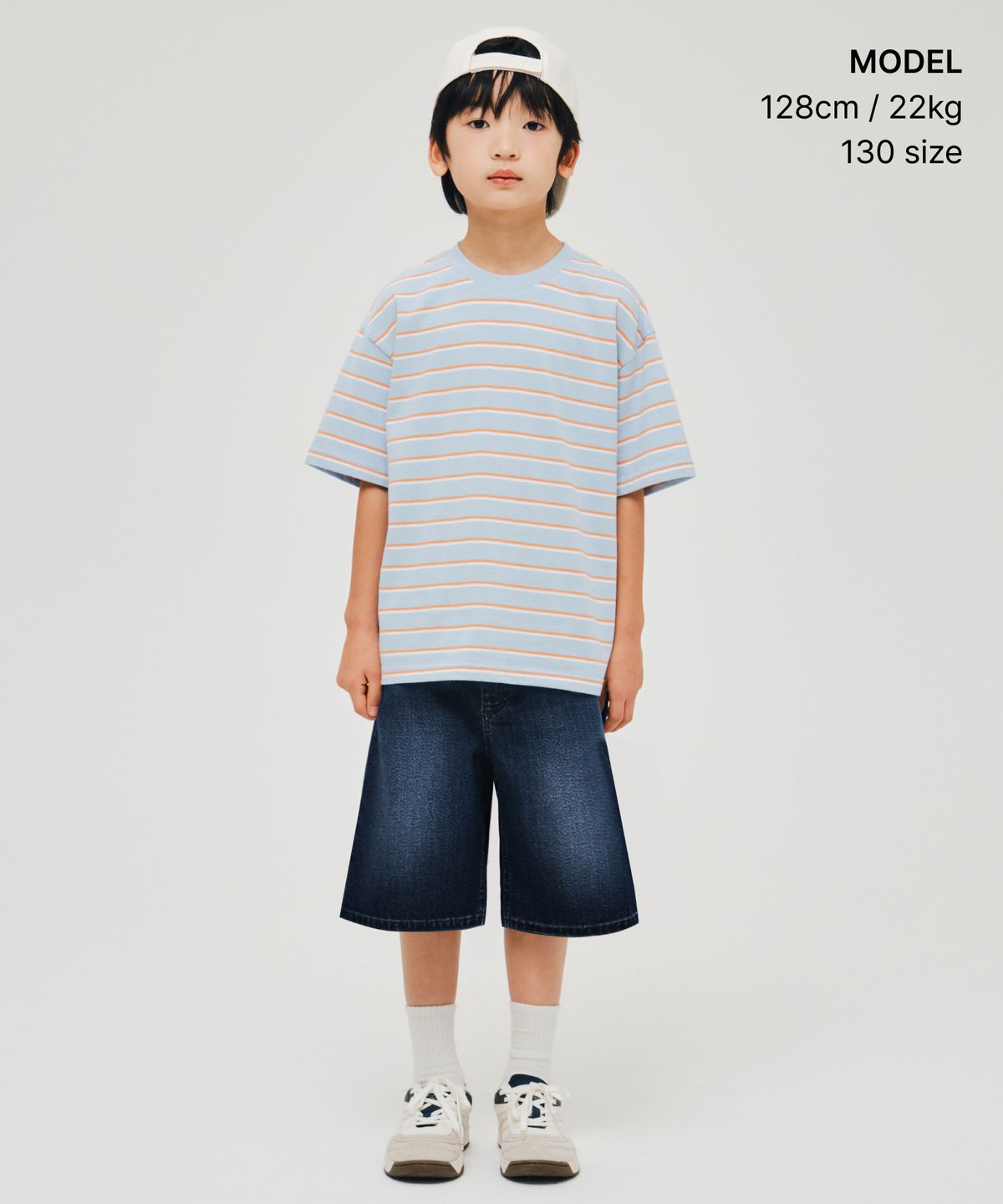 무신사 스탠다드 키즈(MUSINSA STANDARD KIDS) 멀티 스트라이프 크루 넥 티셔츠 3 [스카이 블루]
