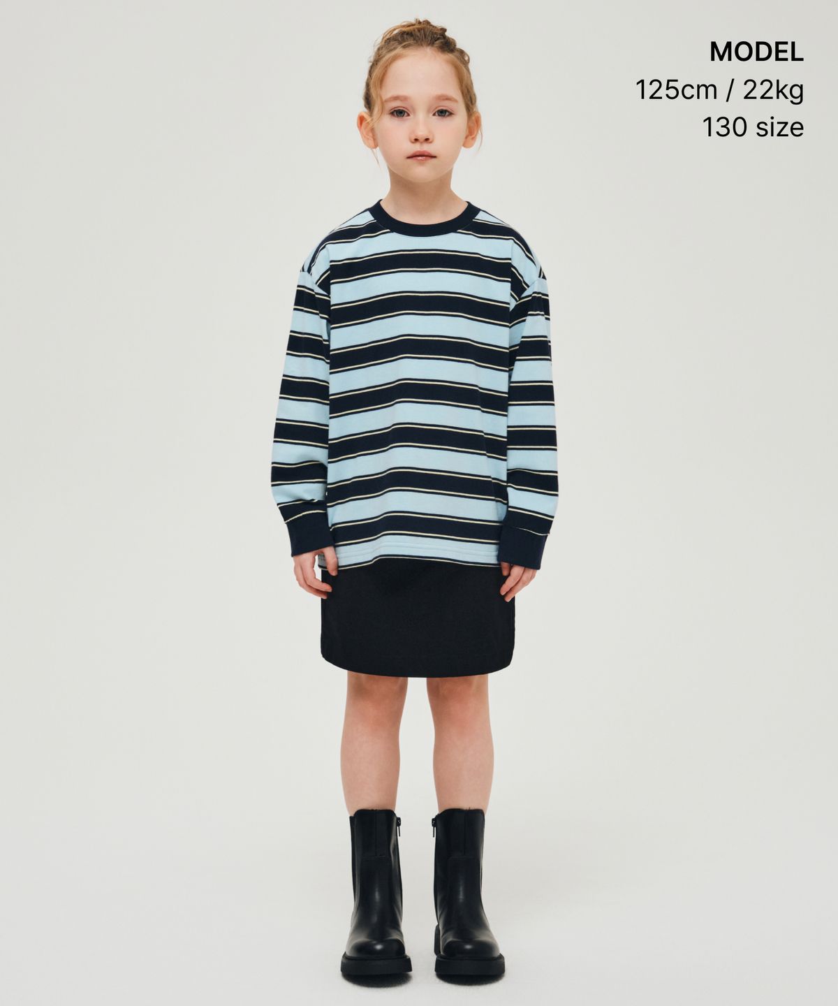 무신사 스탠다드 키즈(MUSINSA STANDARD KIDS) 멀티 스트라이프 크루 넥 긴소매 티셔츠 3 [네이비]