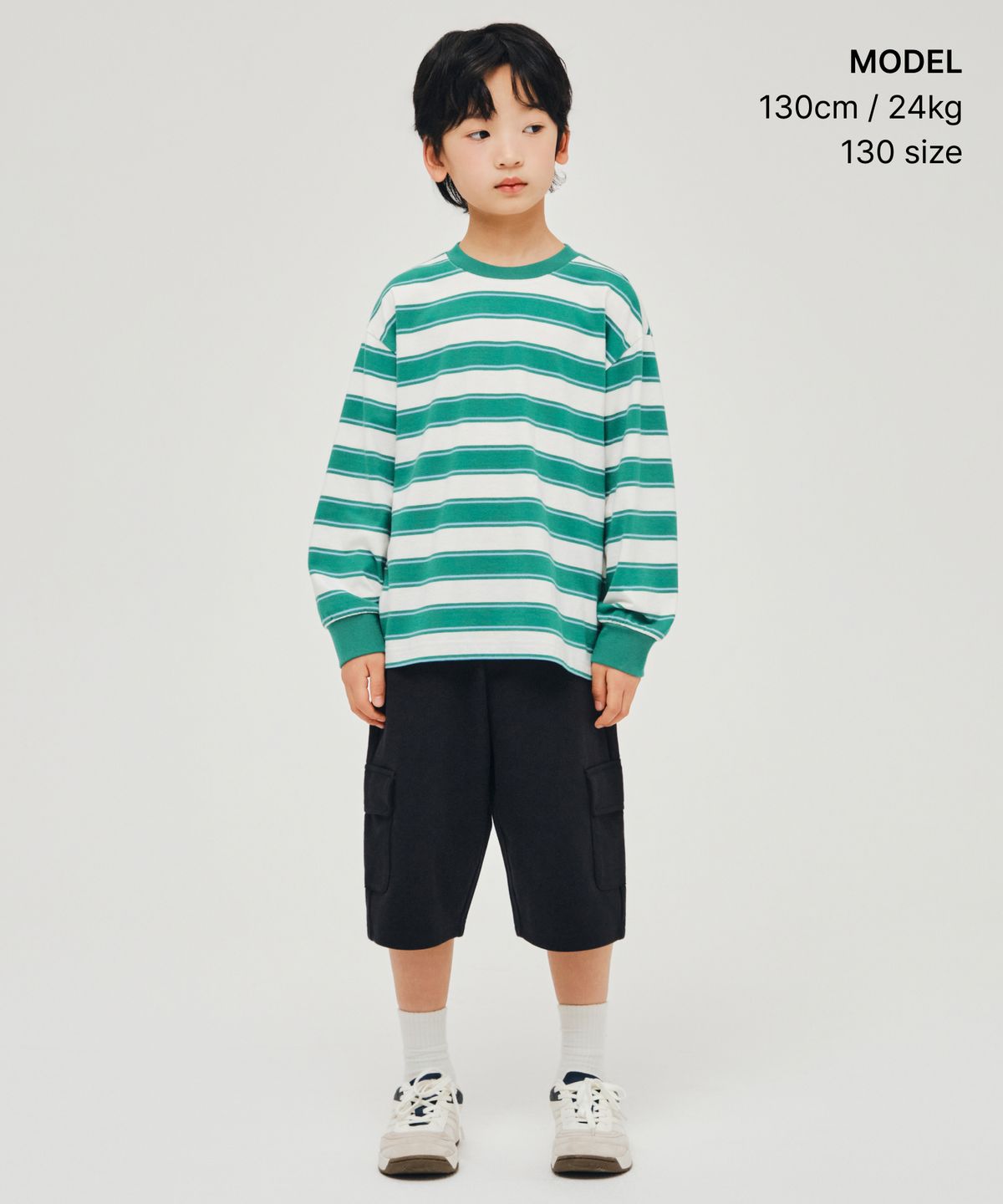 무신사 스탠다드 키즈(MUSINSA STANDARD KIDS) 멀티 스트라이프 크루 넥 긴소매 티셔츠 3 [그린]