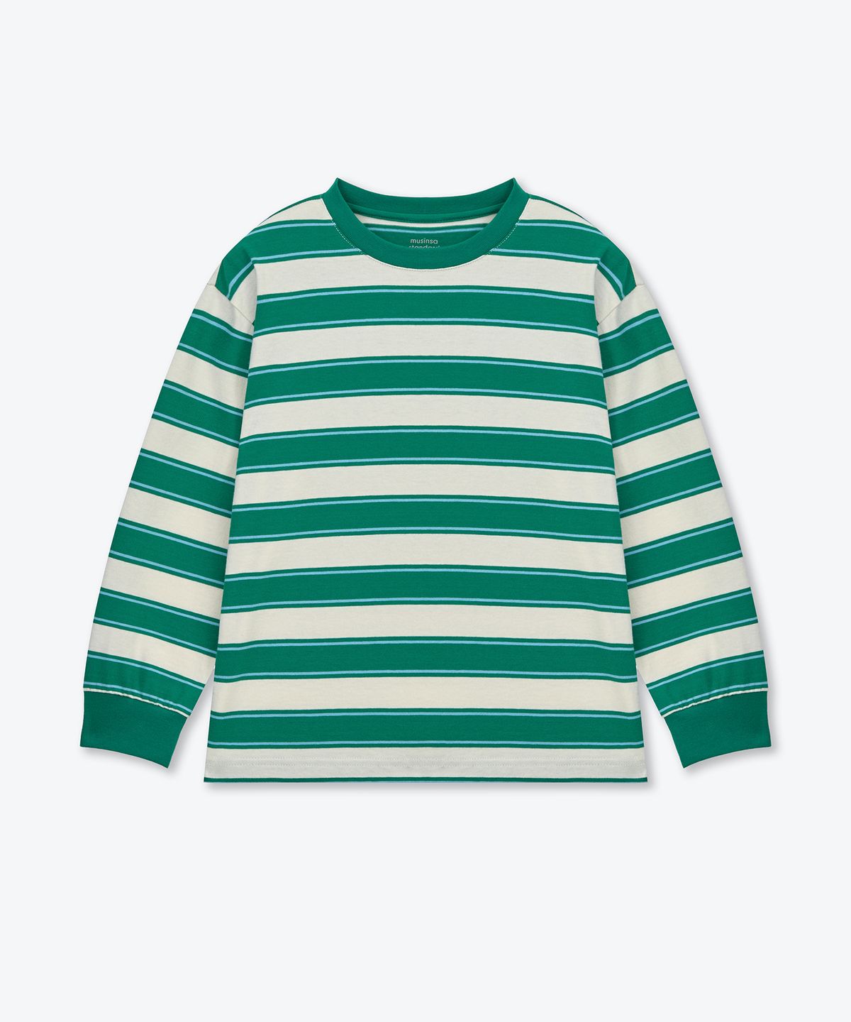 무신사 스탠다드 키즈(MUSINSA STANDARD KIDS) 멀티 스트라이프 크루 넥 긴소매 티셔츠 3 [그린]