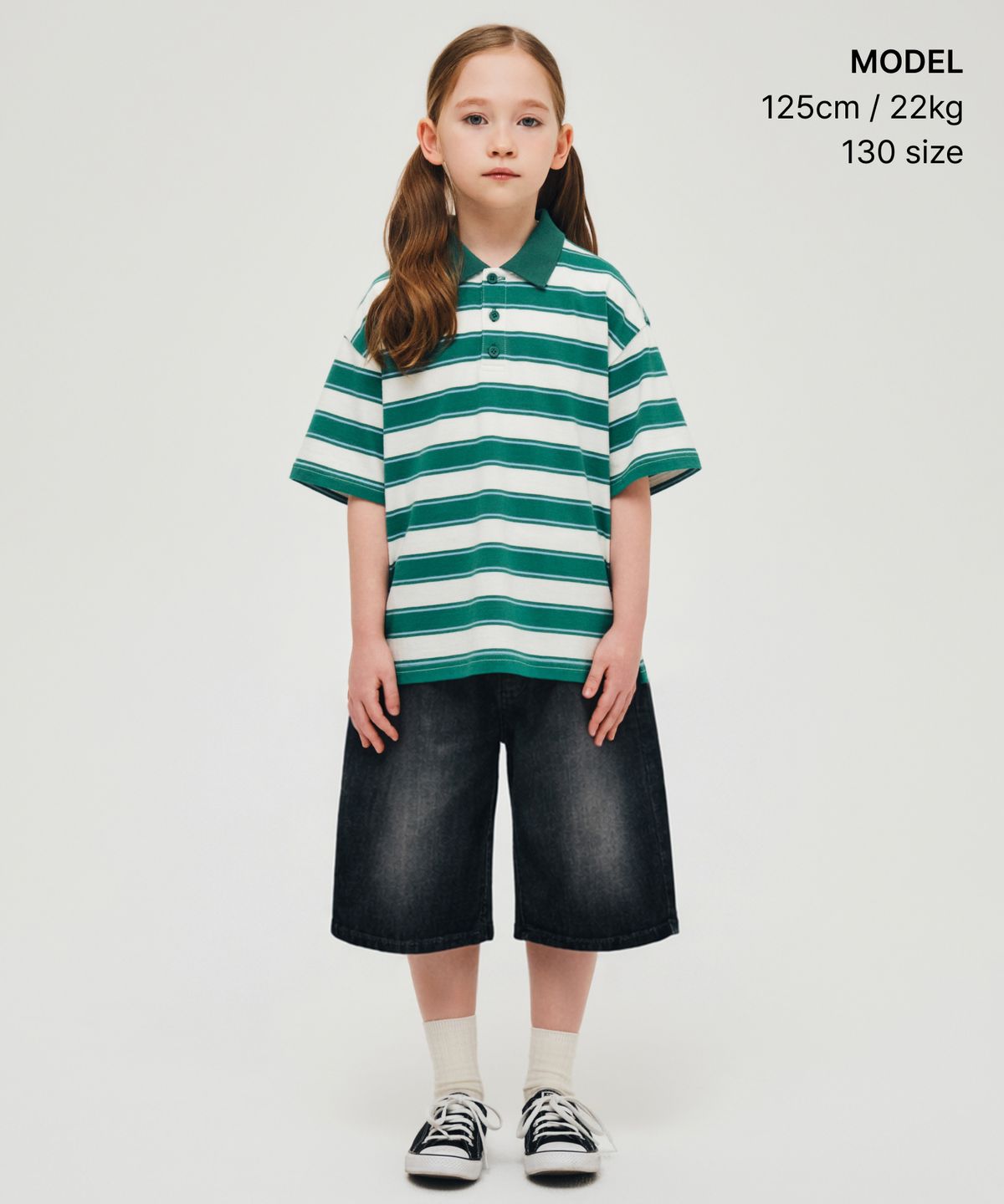 무신사 스탠다드 키즈(MUSINSA STANDARD KIDS) 멀티 스트라이프 칼라드 티셔츠 [그린]