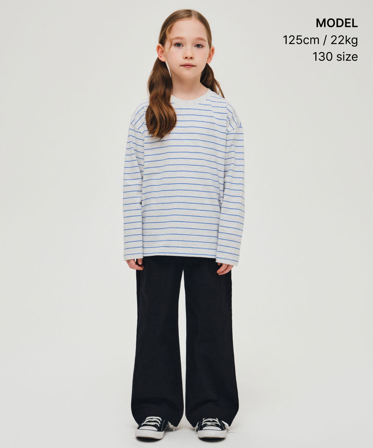 무신사 스탠다드 키즈(MUSINSA STANDARD KIDS) 내로우 스트라이프 크루 넥 긴소매 티셔츠 [멜란지 라이트 그레이]