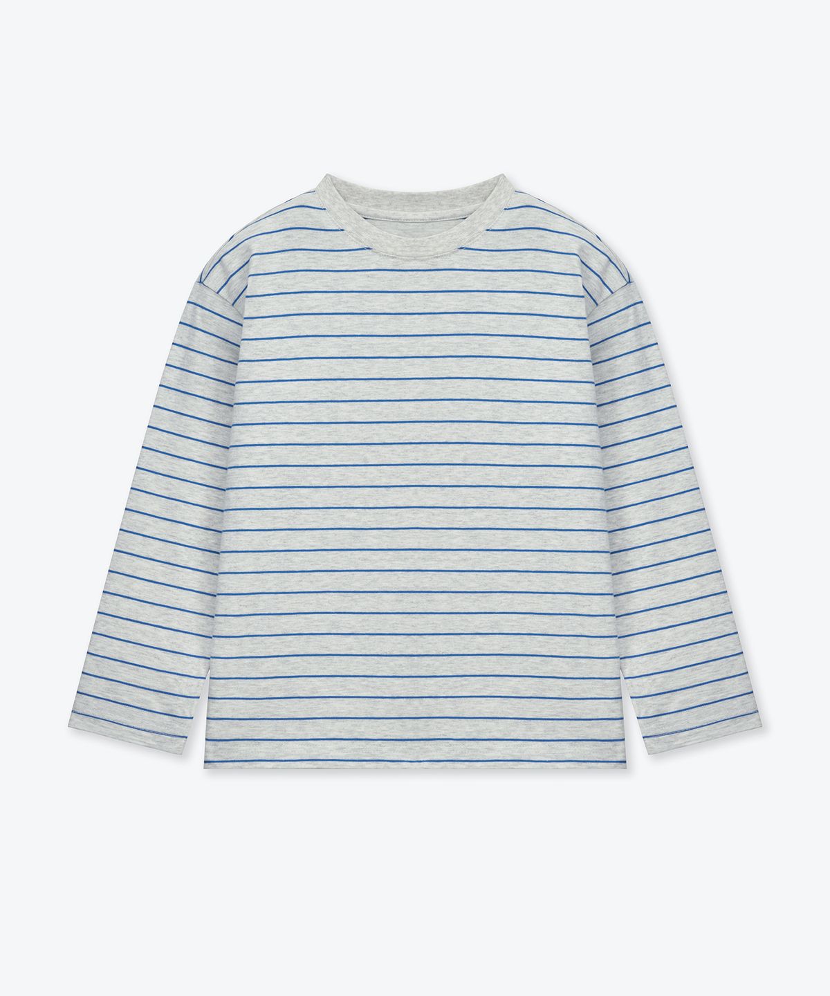 무신사 스탠다드 키즈(MUSINSA STANDARD KIDS) 내로우 스트라이프 크루 넥 긴소매 티셔츠 [멜란지 라이트 그레이]