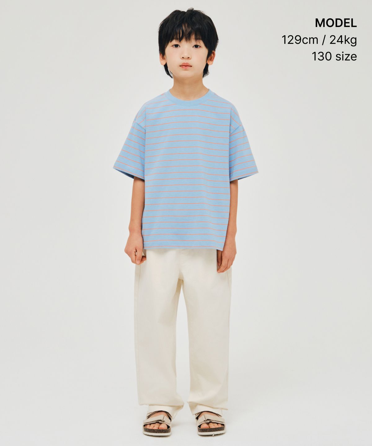 무신사 스탠다드 키즈(MUSINSA STANDARD KIDS) 내로우 스트라이프 크루 넥 티셔츠 [스카이 블루]
