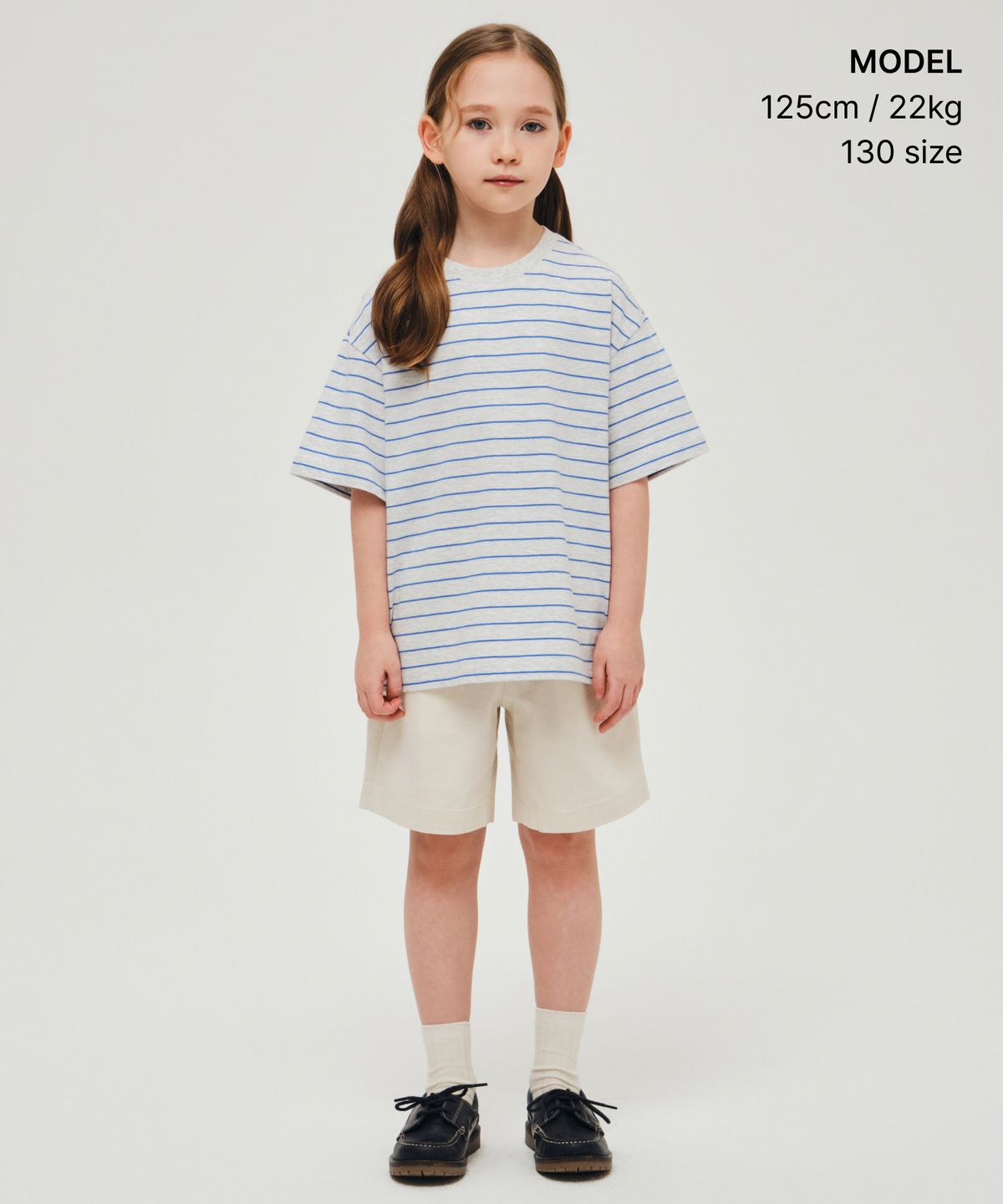 무신사 스탠다드 키즈(MUSINSA STANDARD KIDS) 내로우 스트라이프 크루 넥 티셔츠 [멜란지 라이트 그레이]