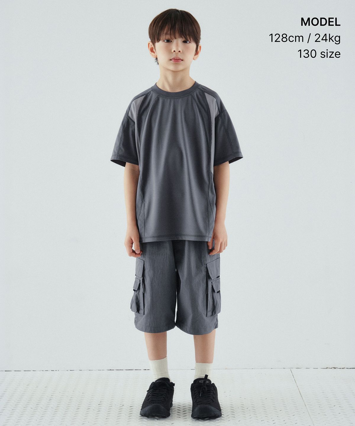 무신사 스탠다드 키즈(MUSINSA STANDARD KIDS) [시티 레저] 스트럭처드 블록 티셔츠 [블루 그레이]