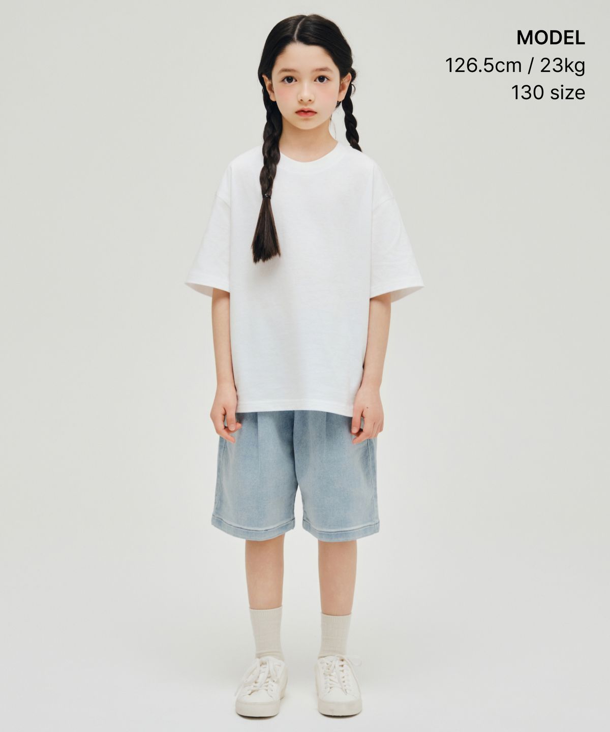 무신사 스탠다드 키즈(MUSINSA STANDARD KIDS) 오버사이즈 크루 넥 티셔츠 [화이트]