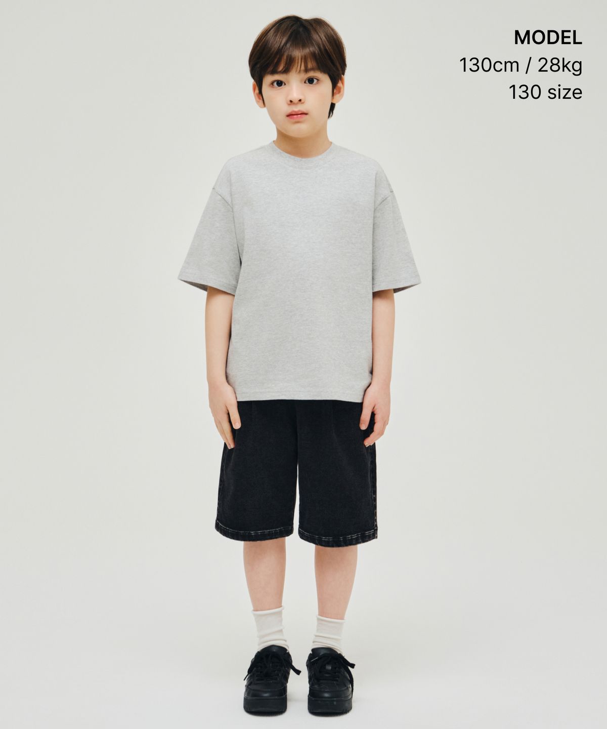 무신사 스탠다드 키즈(MUSINSA STANDARD KIDS) 오버사이즈 크루 넥 티셔츠 [미디엄 그레이]