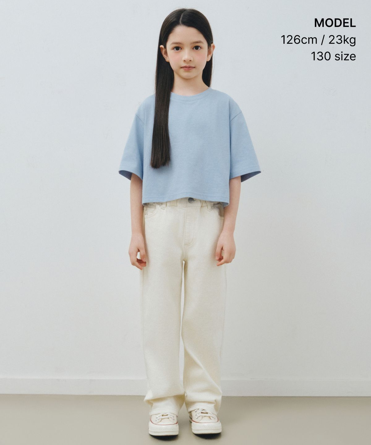 무신사 스탠다드 키즈(MUSINSA STANDARD KIDS) 릴렉스트 크롭 티셔츠 [블루 그레이]
