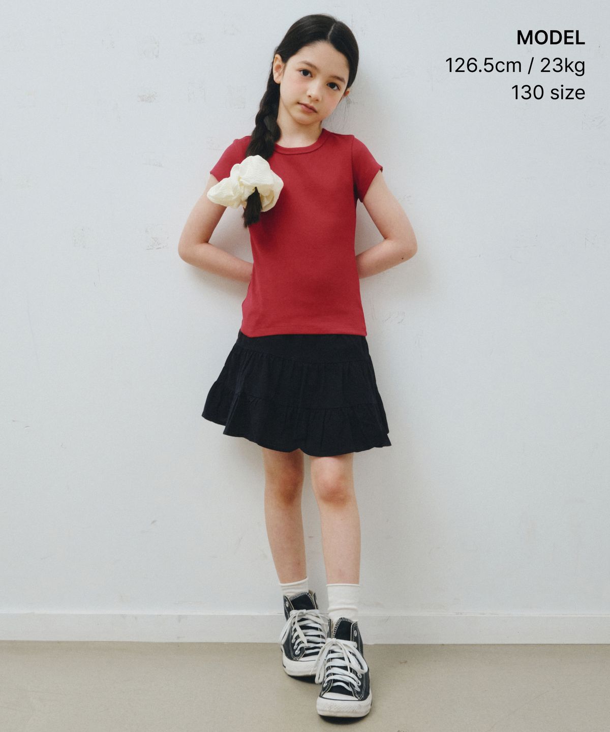 무신사 스탠다드 키즈(MUSINSA STANDARD KIDS) 슬림 크루 넥 티셔츠 [칠리 레드]