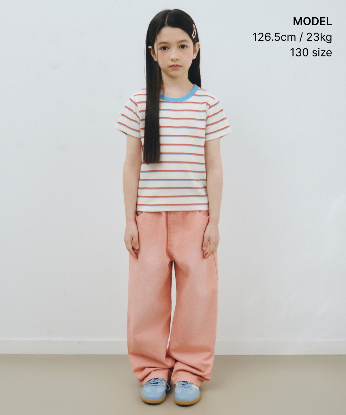 무신사 스탠다드 키즈(MUSINSA STANDARD KIDS) 리브드 멀티 스트라이프 슬림 티셔츠 [크림]