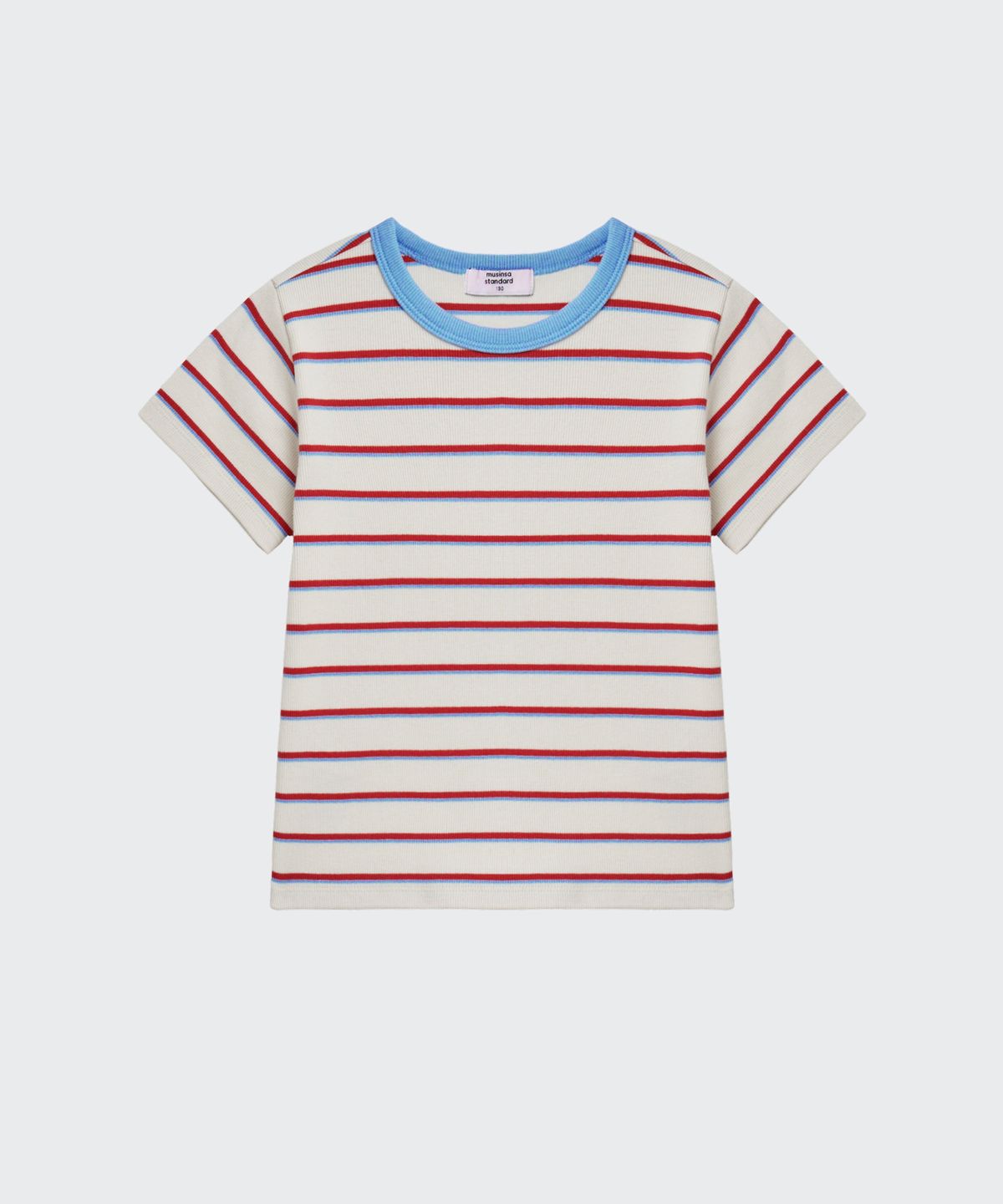 무신사 스탠다드 키즈(MUSINSA STANDARD KIDS) 리브드 멀티 스트라이프 슬림 티셔츠 [크림]