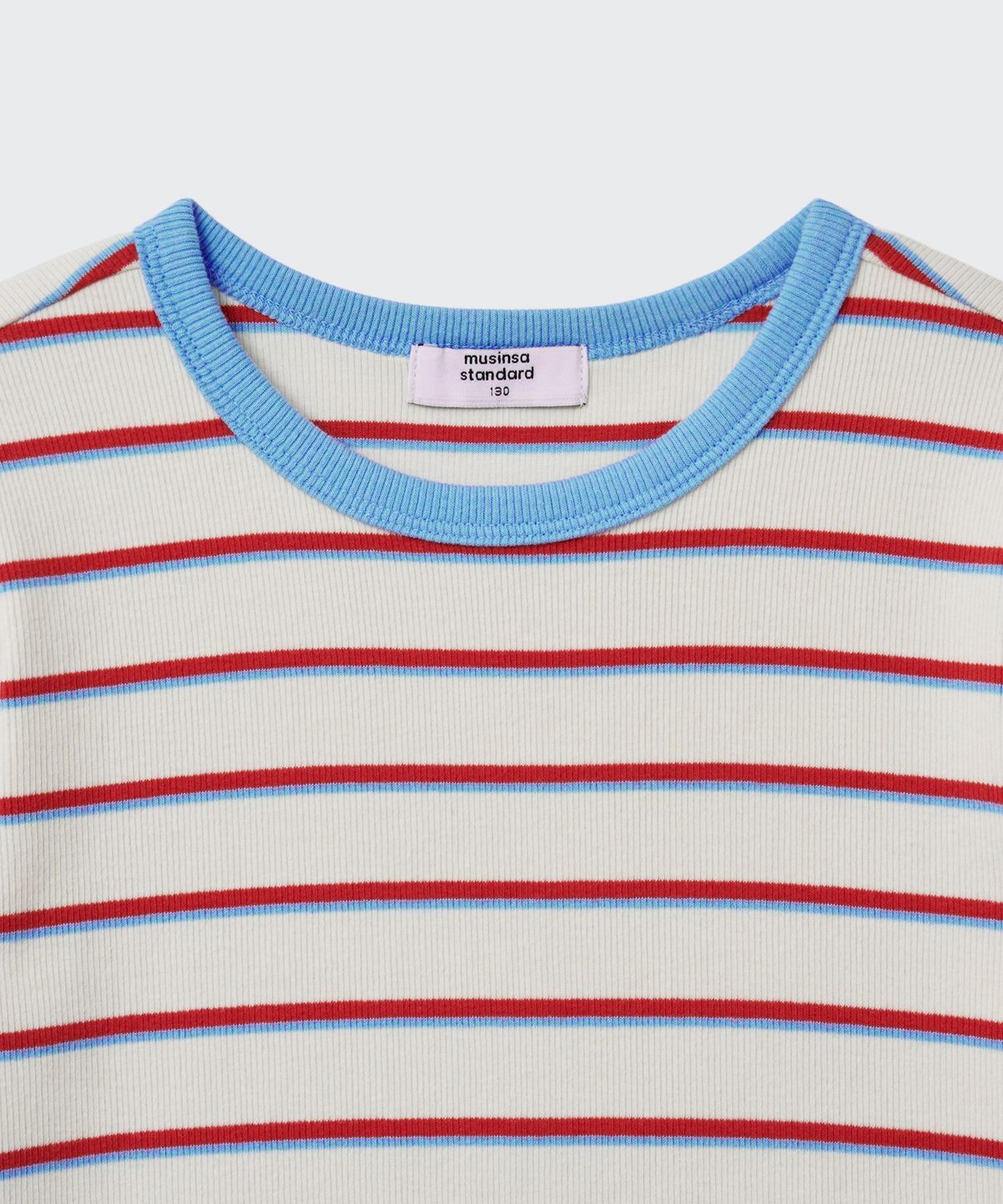 무신사 스탠다드 키즈(MUSINSA STANDARD KIDS) 리브드 멀티 스트라이프 슬림 티셔츠 [크림]
