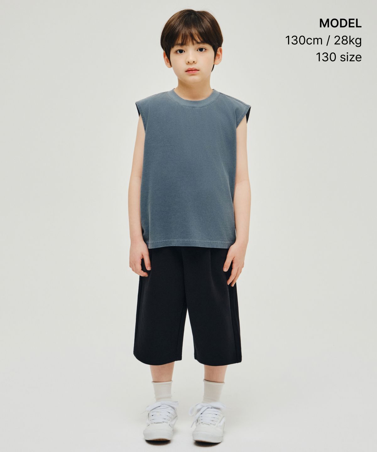 무신사 스탠다드 키즈(MUSINSA STANDARD KIDS) 더블 니트 원 턱 롱 버뮤다 스웨트 팬츠 [블랙]