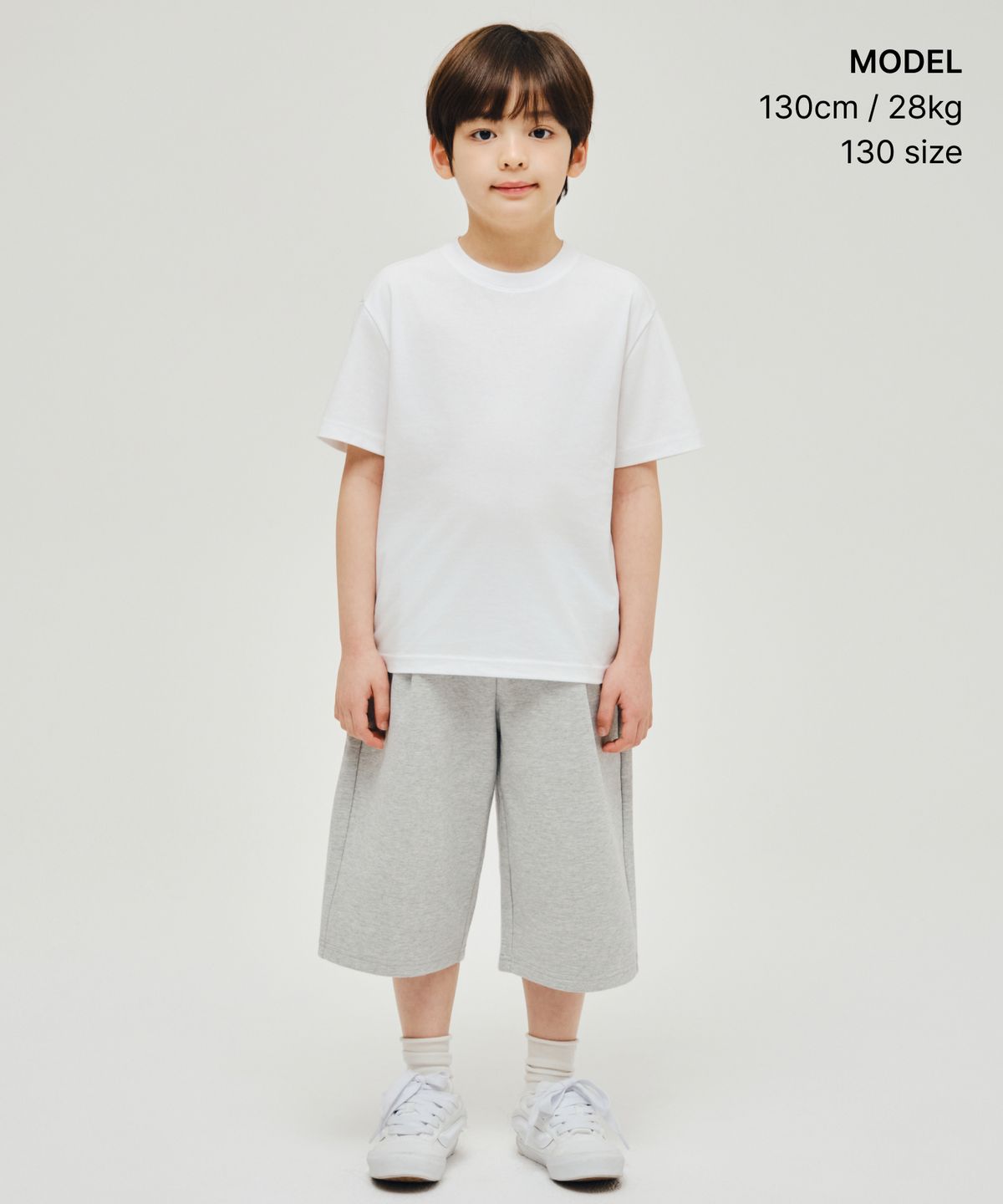 무신사 스탠다드 키즈(MUSINSA STANDARD KIDS) 더블 니트 원 턱 롱 버뮤다 스웨트 팬츠 [미디엄 그레이]