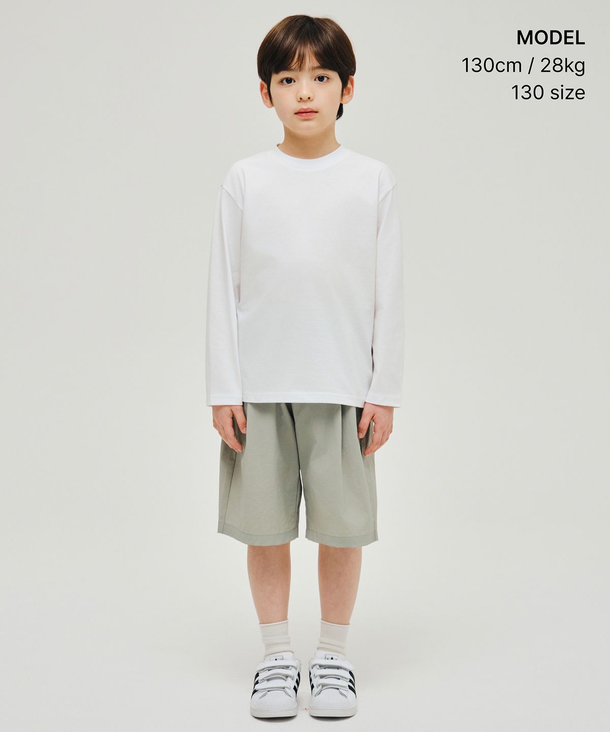 무신사 스탠다드 키즈(MUSINSA STANDARD KIDS) [UV프로텍션] 릴렉스드 크루 넥 긴소매 티셔츠 [화이트]