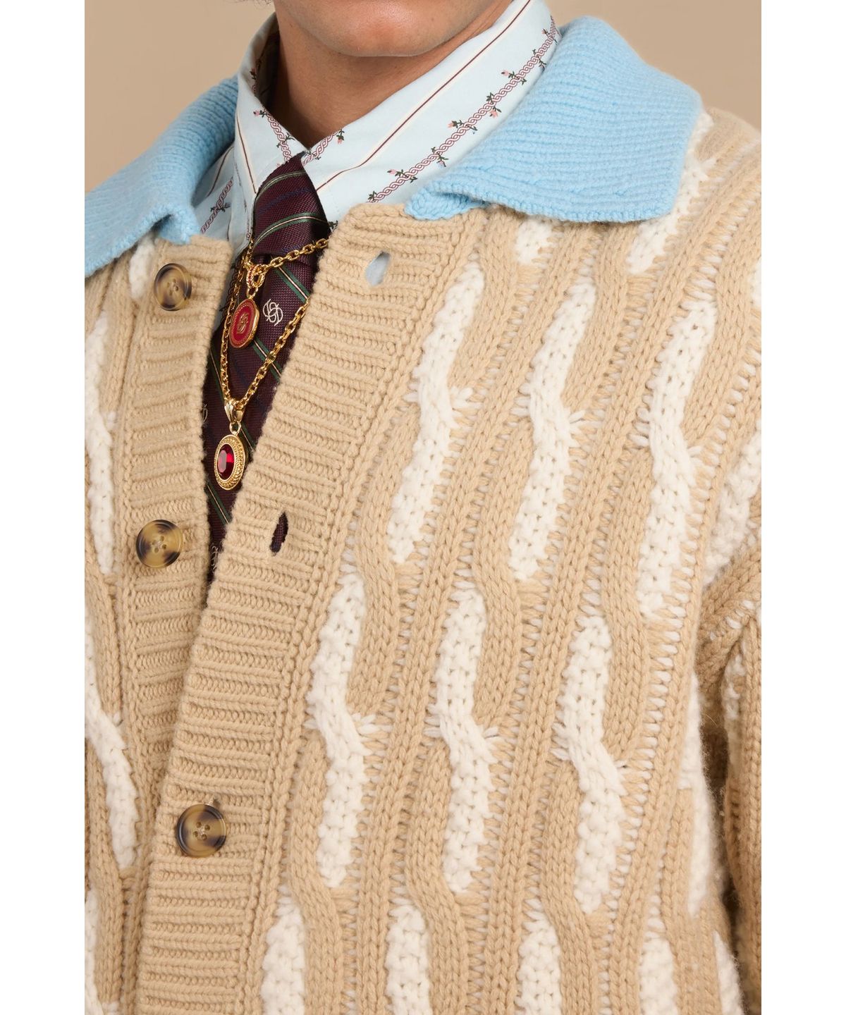 드롤드무슈(DROLE DE MONSIEUR) Le Cardigan Torsades Bicolore D0WCW25223WHM