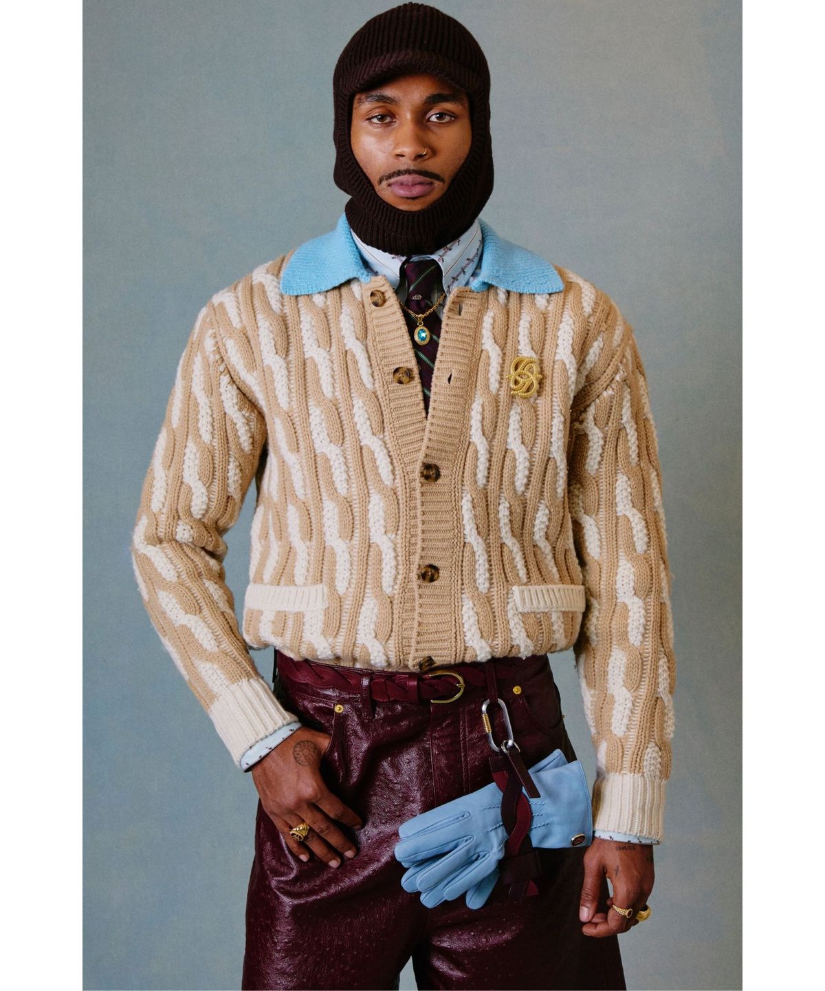 드롤드무슈(DROLE DE MONSIEUR) Le Cardigan Torsades Bicolore D0WCW25223WHM