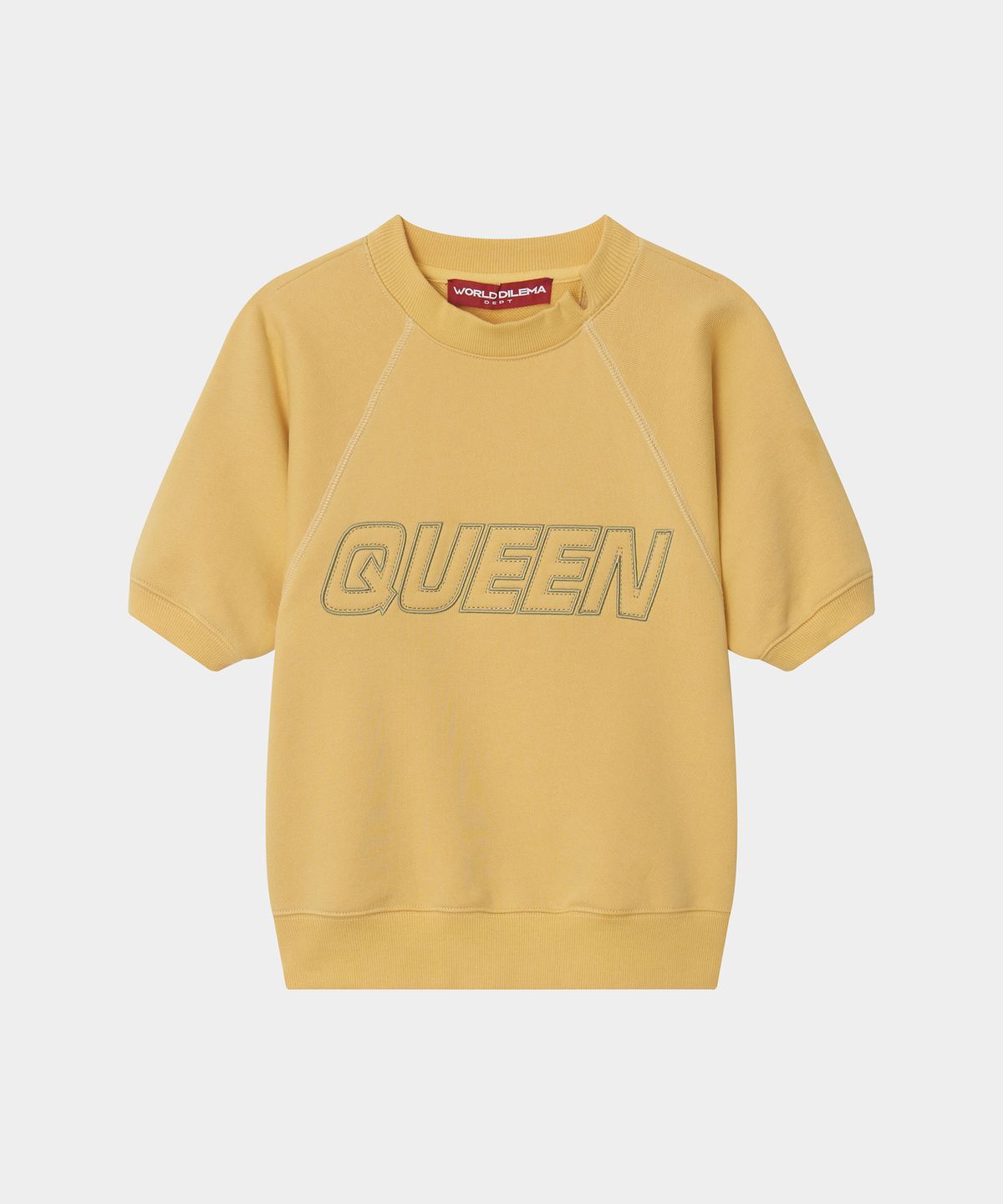 월드딜레마(WORLDDILEMA) QUEEN EMBROIDERY CROP HALF SWEATSHIRT (YELLOW)