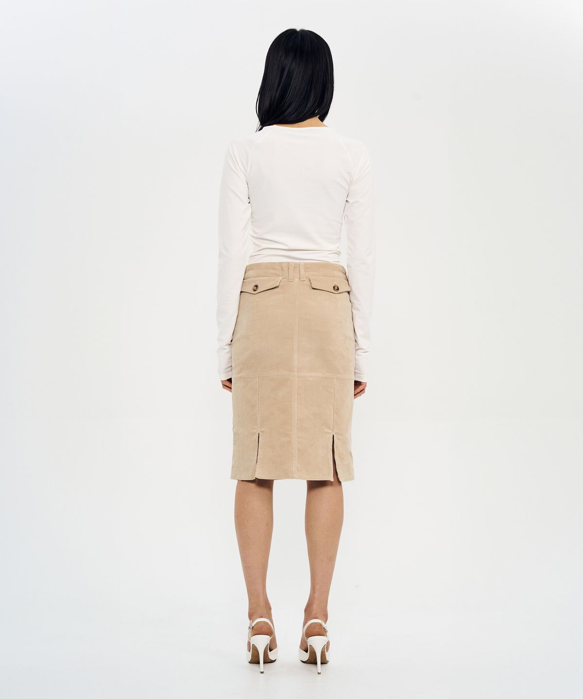 월드딜레마(WORLDDILEMA) SLIT CORDUROY PENCIL SKIRTS (BEIGE)