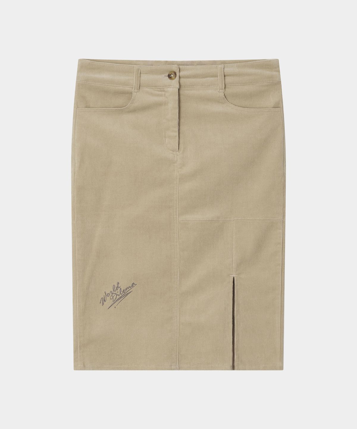 월드딜레마(WORLDDILEMA) SLIT CORDUROY PENCIL SKIRTS (BEIGE)