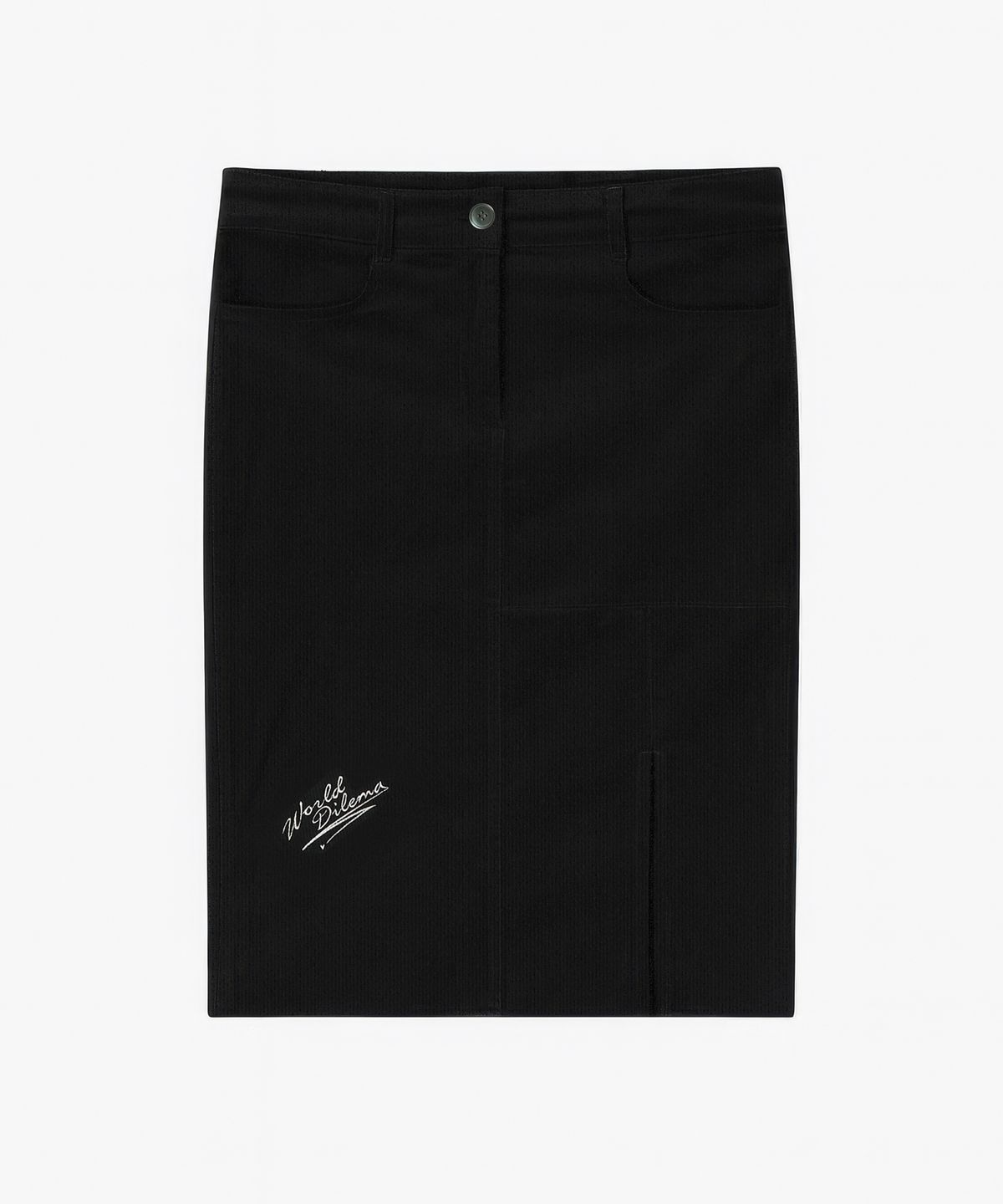 월드딜레마(WORLDDILEMA) SLIT CORDUROY PENCIL SKIRTS (BLACK)