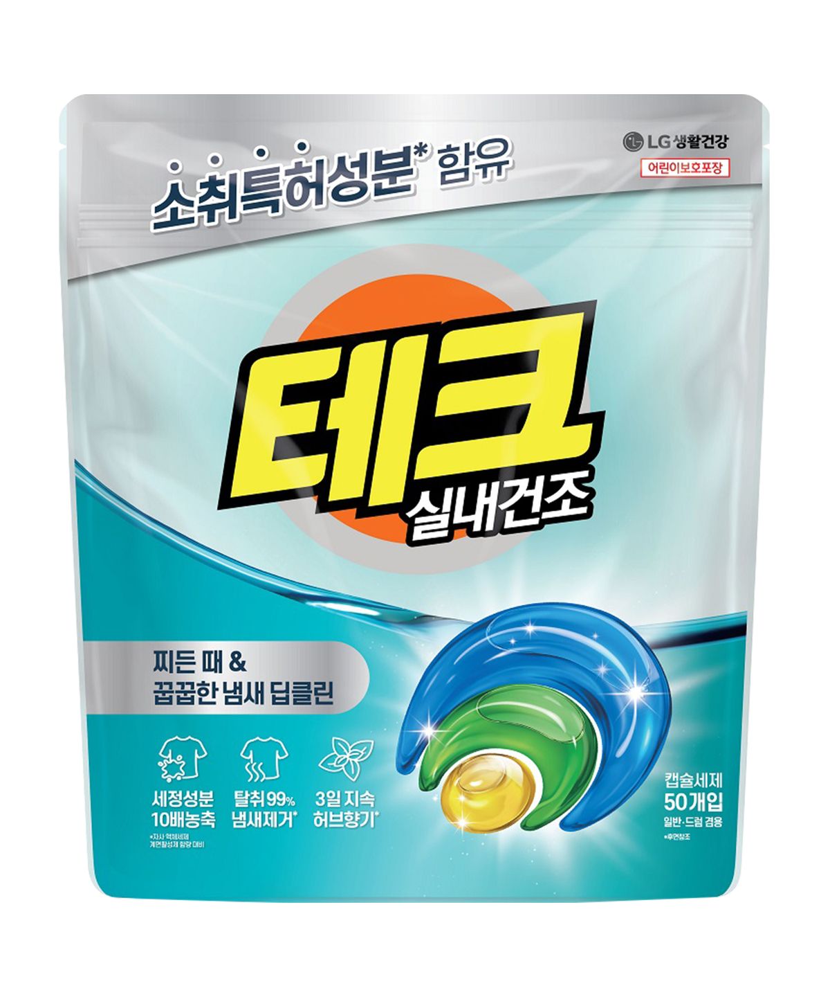 테크(TECH) 실내건조 냄새 딥클린 3 in 1 일반 드럼 겸용 캡슐세제 50입