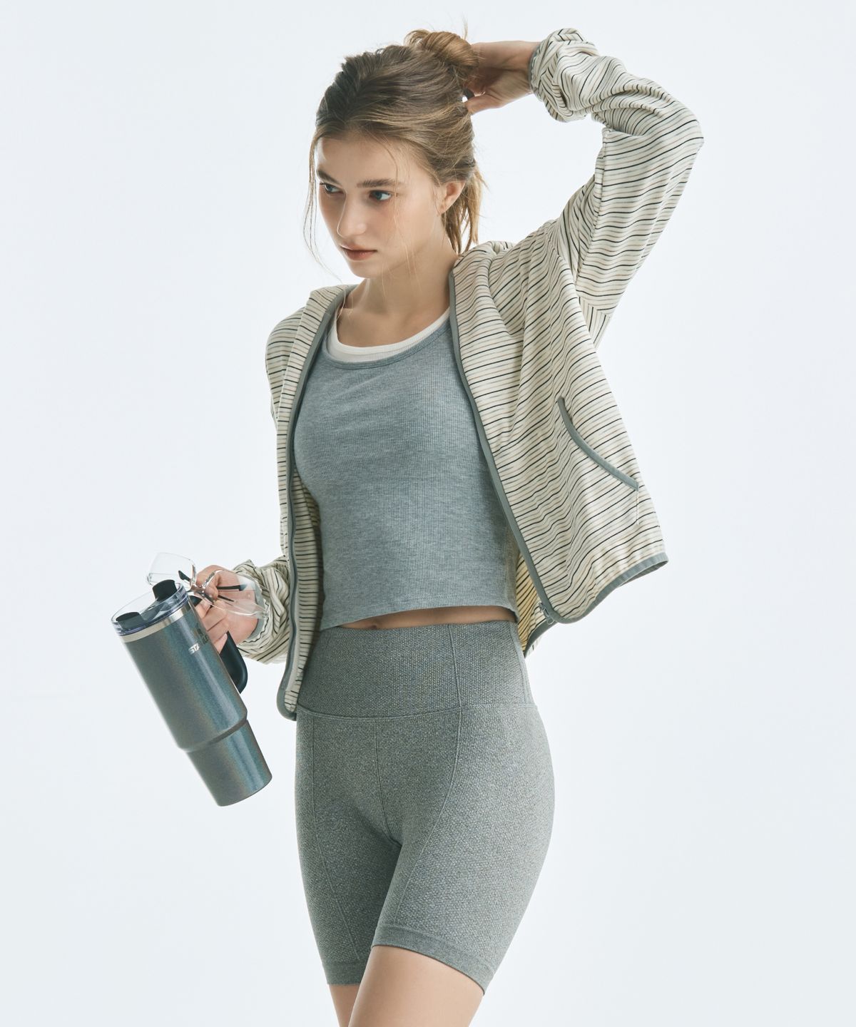미쏘(MIXXO) 스트라이프 플리스 후드집업_MIWJMG116C