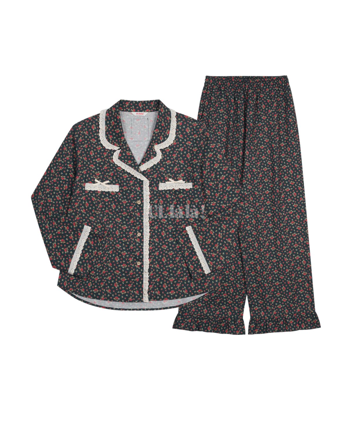 울랄라파자마(ULLALA PAJAMAS) 앤의 동백꽃 긴팔 여성페어 네이비 (30수)