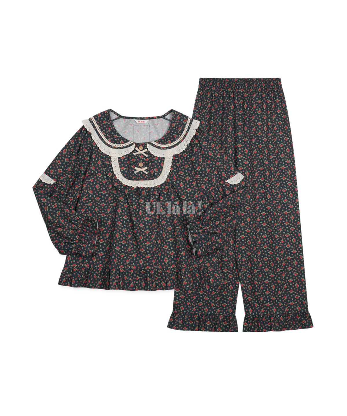 울랄라파자마(ULLALA PAJAMAS) 앤의 동백꽃 긴팔 투피스 네이비 (30수)