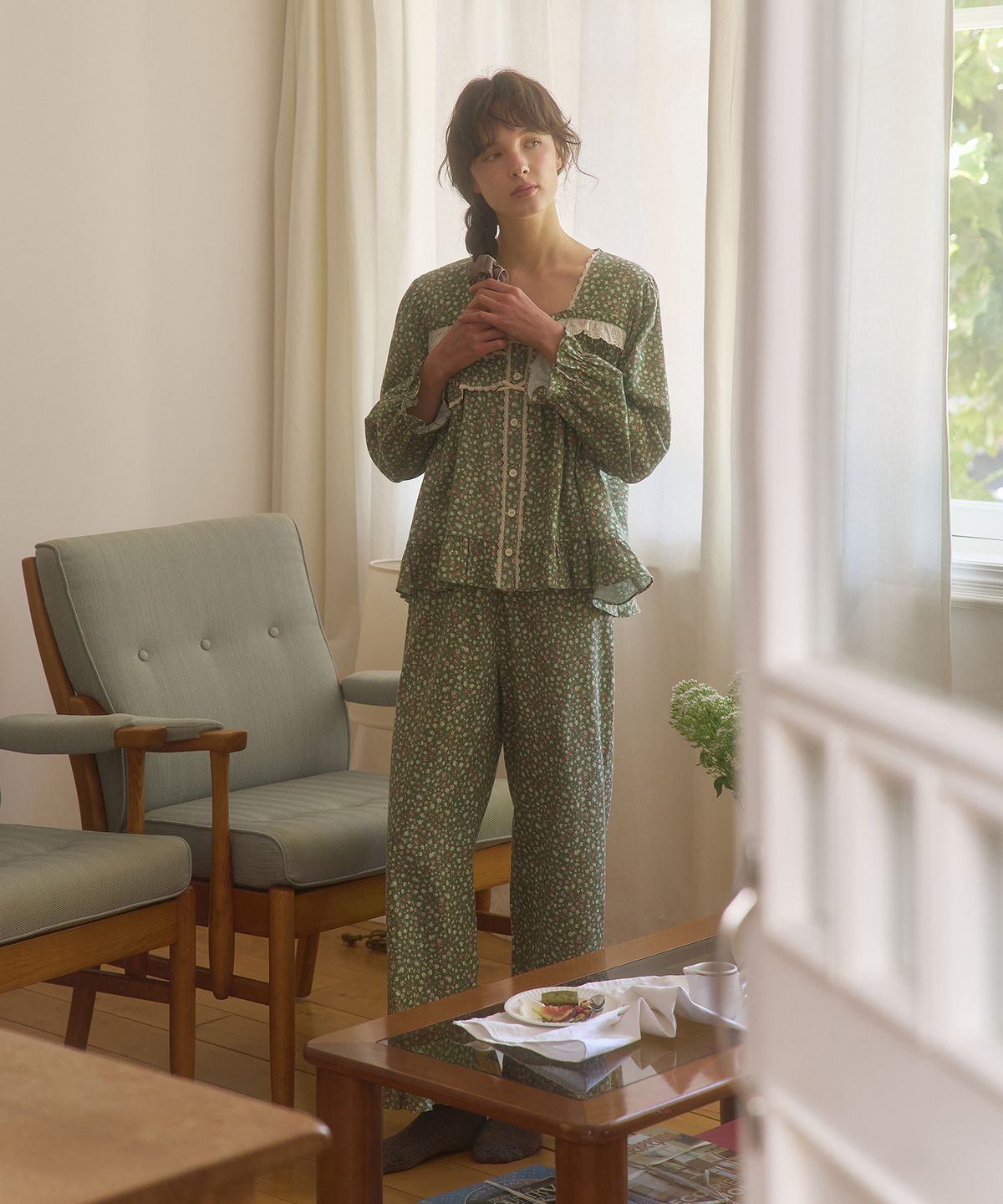 울랄라파자마(ULLALA PAJAMAS) 미리암 긴팔 투피스 카키 (21수)