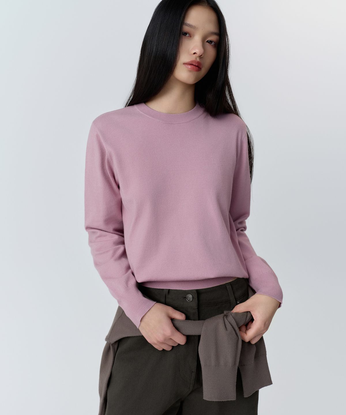 무신사 스탠다드 우먼(MUSINSA STANDARD WOMAN) 우먼즈 에센셜 라운드 넥 니트 [스모크 핑크]