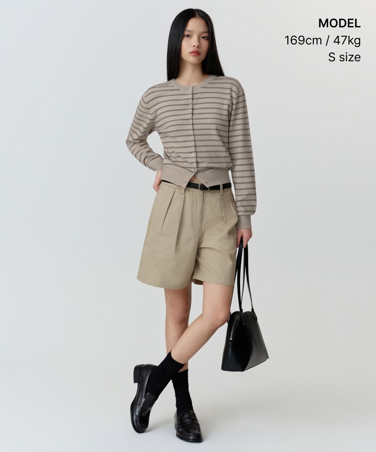 무신사 스탠다드 우먼(MUSINSA STANDARD WOMAN) 우먼즈 스트라이프 라운드 넥 가디건 [그레이쉬 베이지]