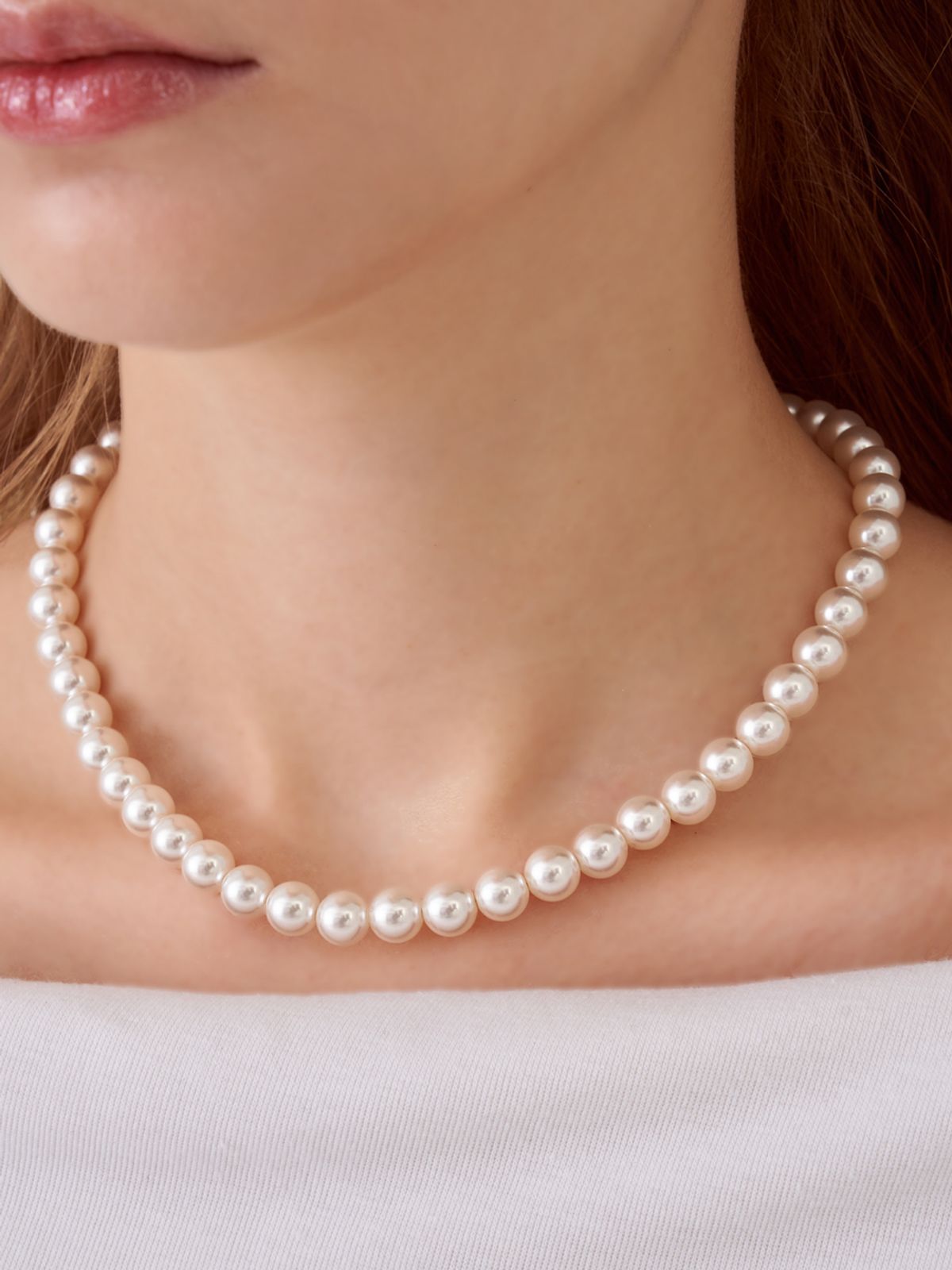 엘르주얼리(ELLEJEWELRY) 실버925 스와로브스키 진주 비드 목걸이 8MM ELSVNN002
