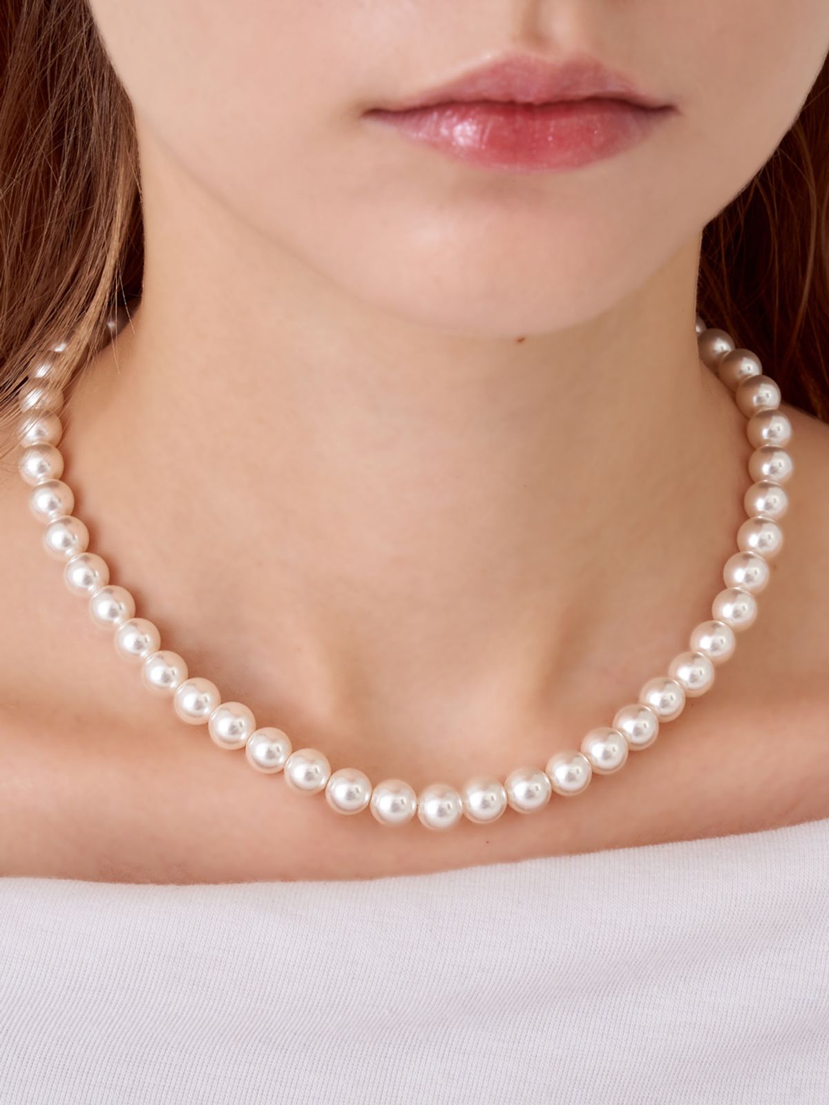 엘르주얼리(ELLEJEWELRY) 실버925 스와로브스키 진주 비드 목걸이 8MM ELSVNN002