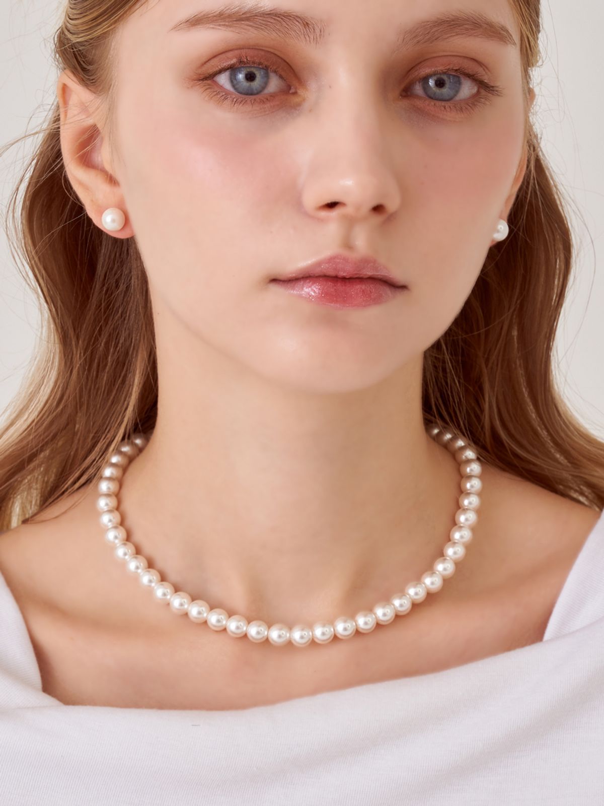 엘르주얼리(ELLEJEWELRY) 실버925 스와로브스키 진주 비드 목걸이 8MM ELSVNN002