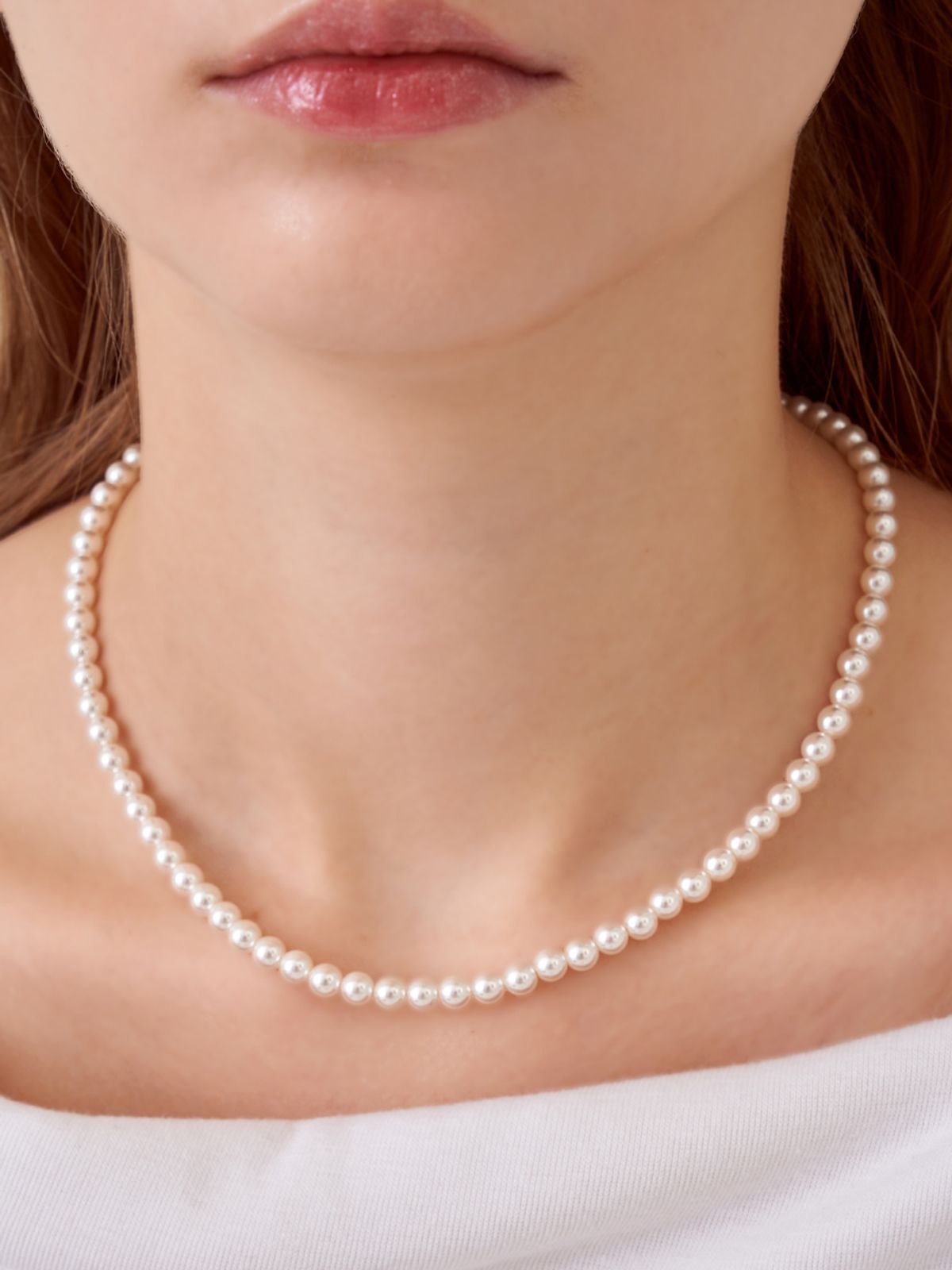 엘르주얼리(ELLEJEWELRY) 실버925 스와로브스키 진주 비드 목걸이 5MM ELSVNN001