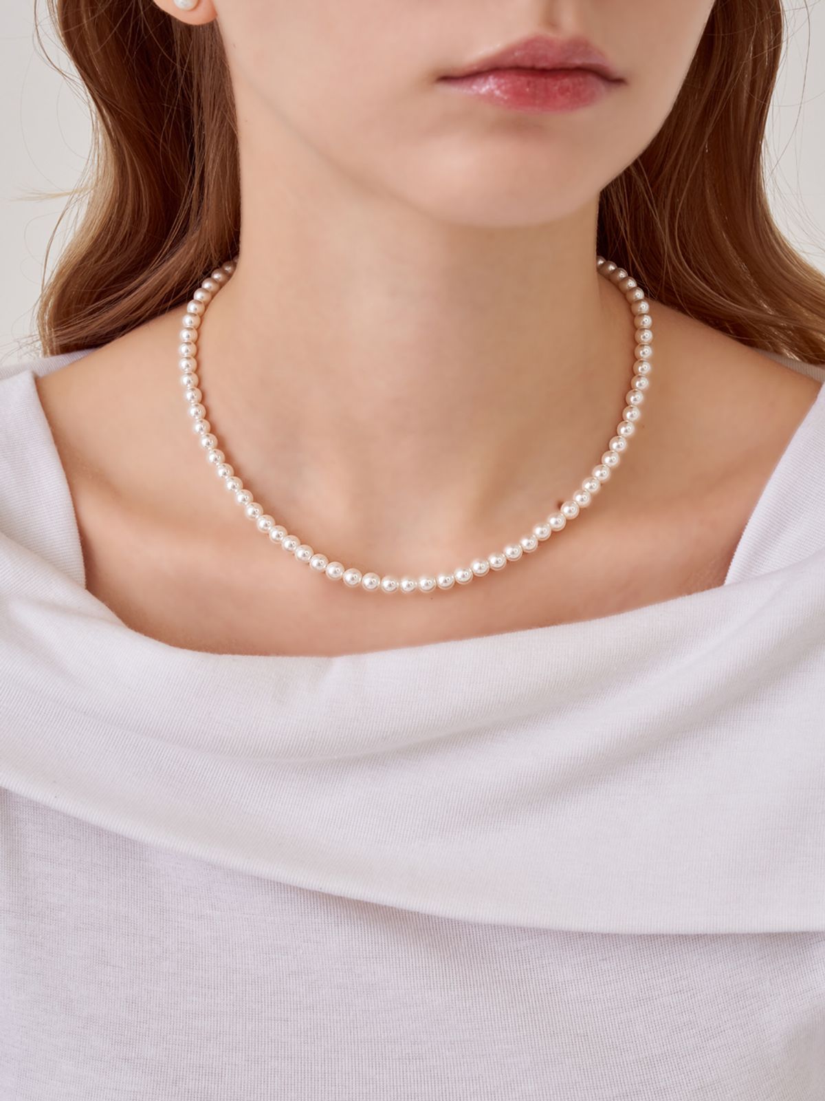 엘르주얼리(ELLEJEWELRY) 실버925 스와로브스키 진주 비드 목걸이 5MM ELSVNN001