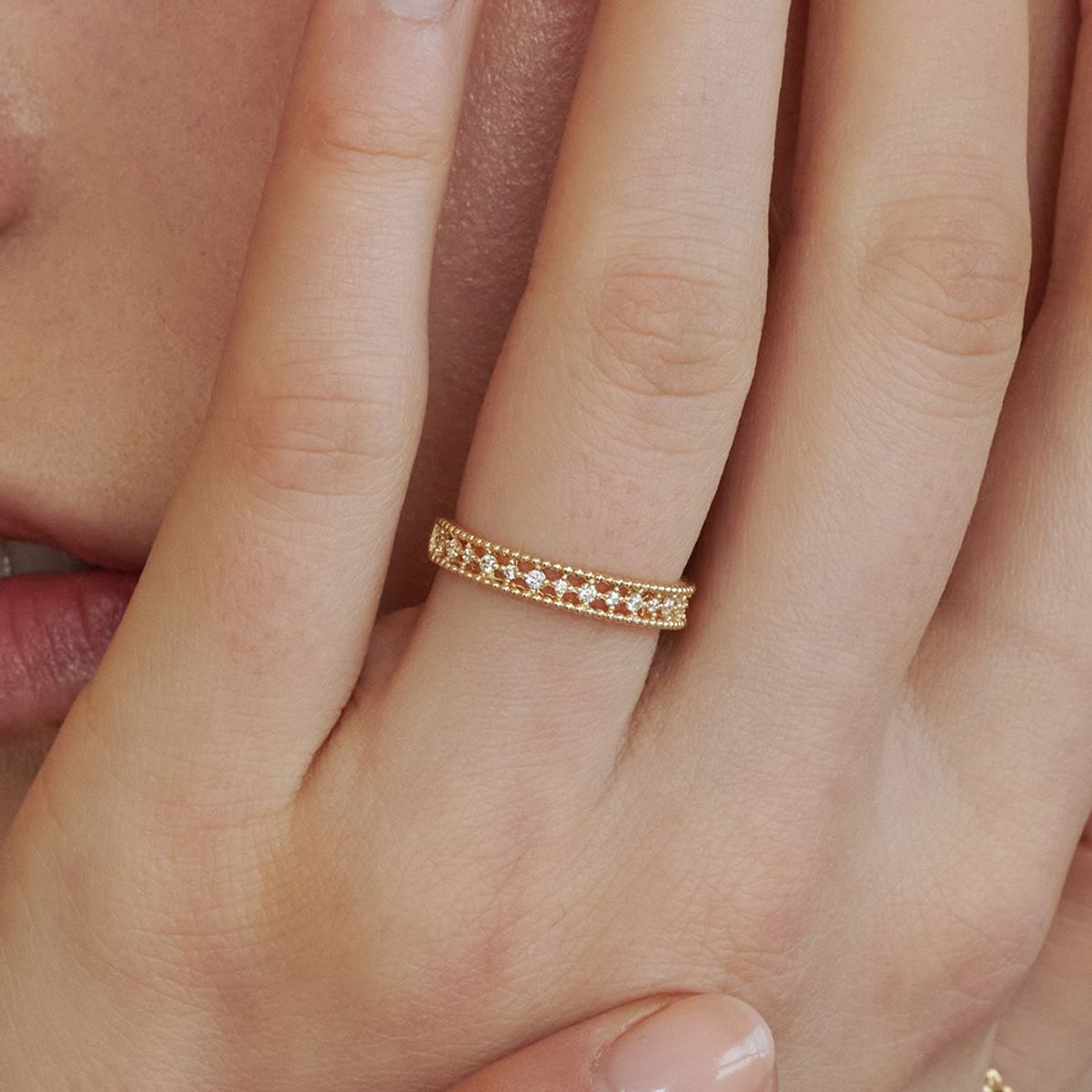 러비앤비(LOVEENB) [14K gold] 빼를리 골드 큐빅 반지