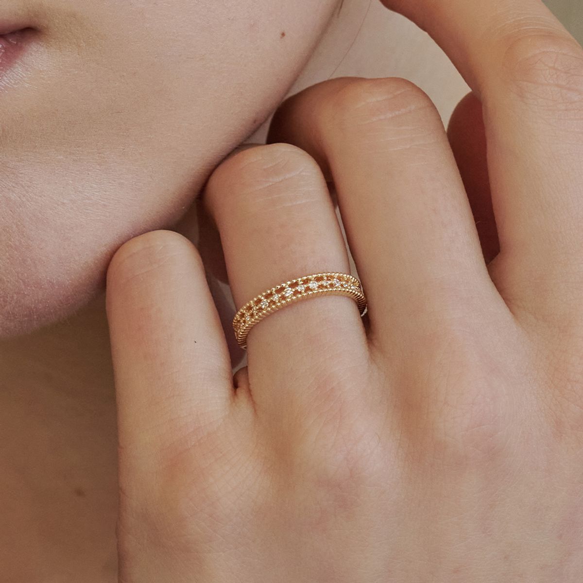 러비앤비(LOVEENB) [14K gold] 빼를리 골드 큐빅 반지