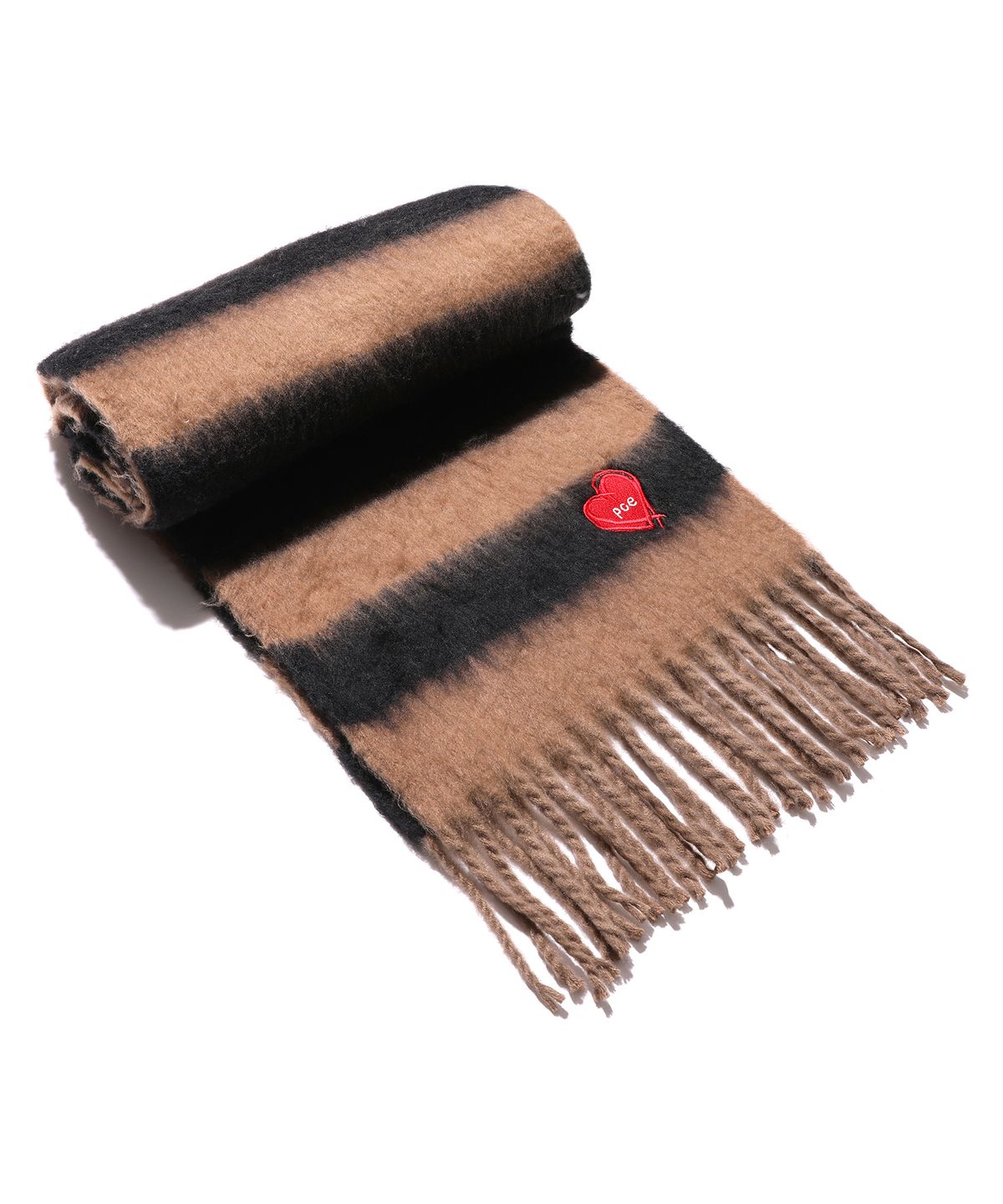 피스메이커(PIECE MAKER) LOVE HEART STRIPE MUFFLER (BROWN)