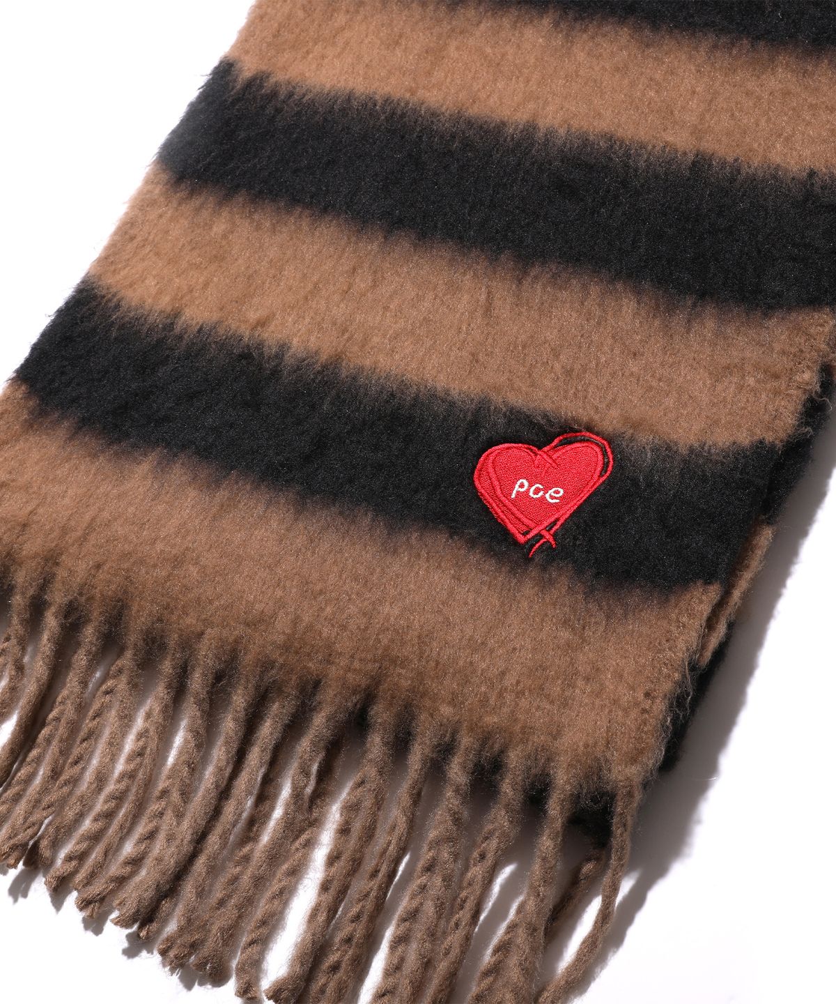 피스메이커(PIECE MAKER) LOVE HEART STRIPE MUFFLER (BROWN)