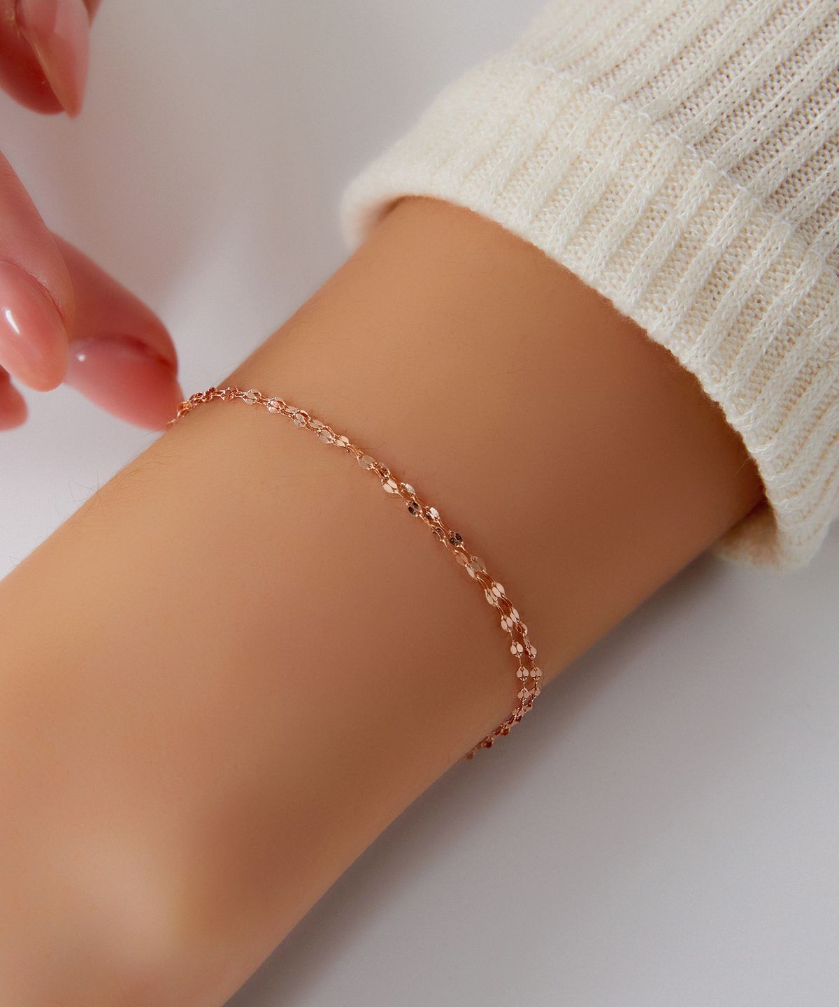 엘렌쥬얼리(HELENE JEWELRY) 14k 18k 타이니 아몬드 체인 두줄 팔찌