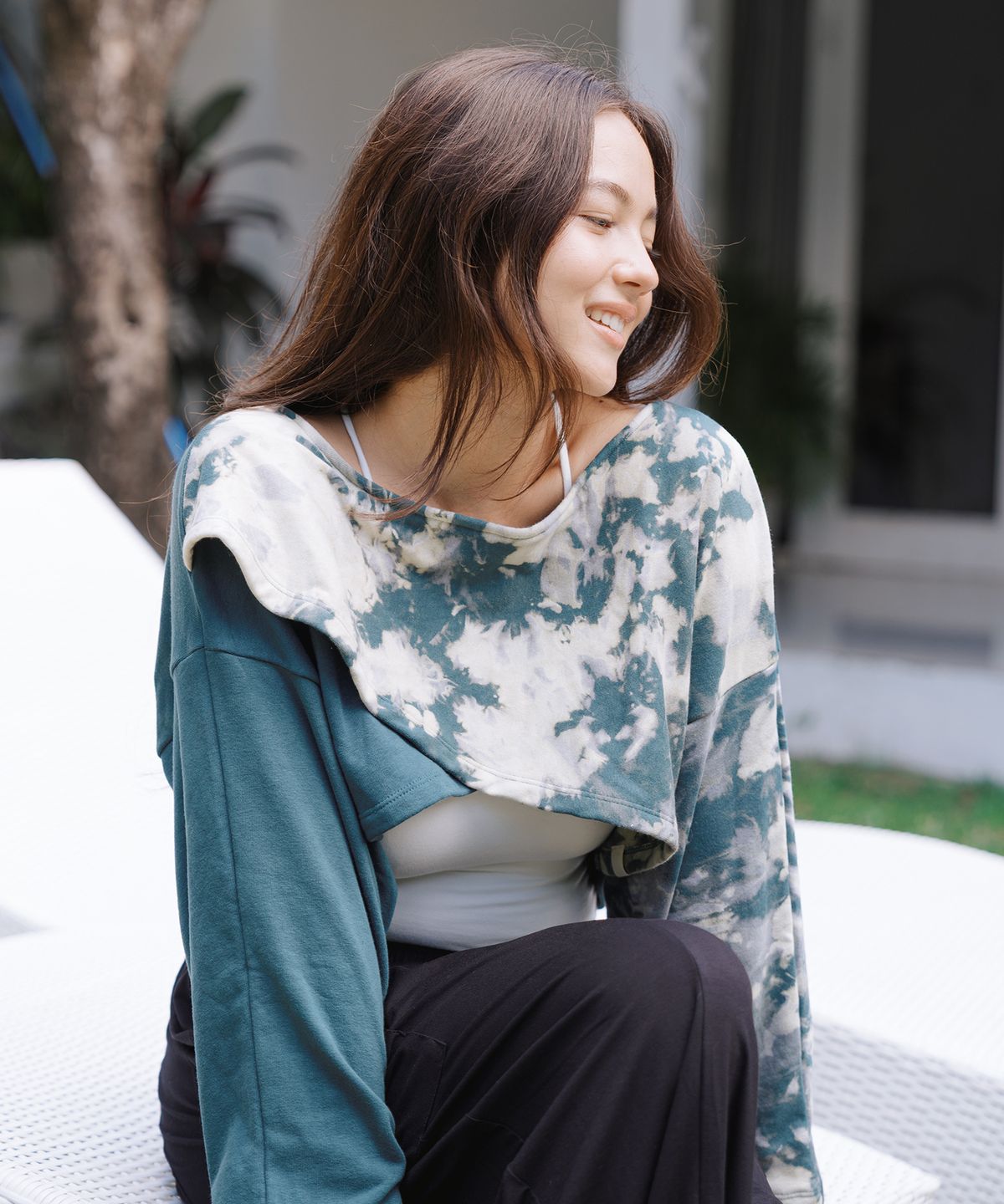 멜레릴라(MELELILA) 타이다이 롱슬리브 사선 커버업