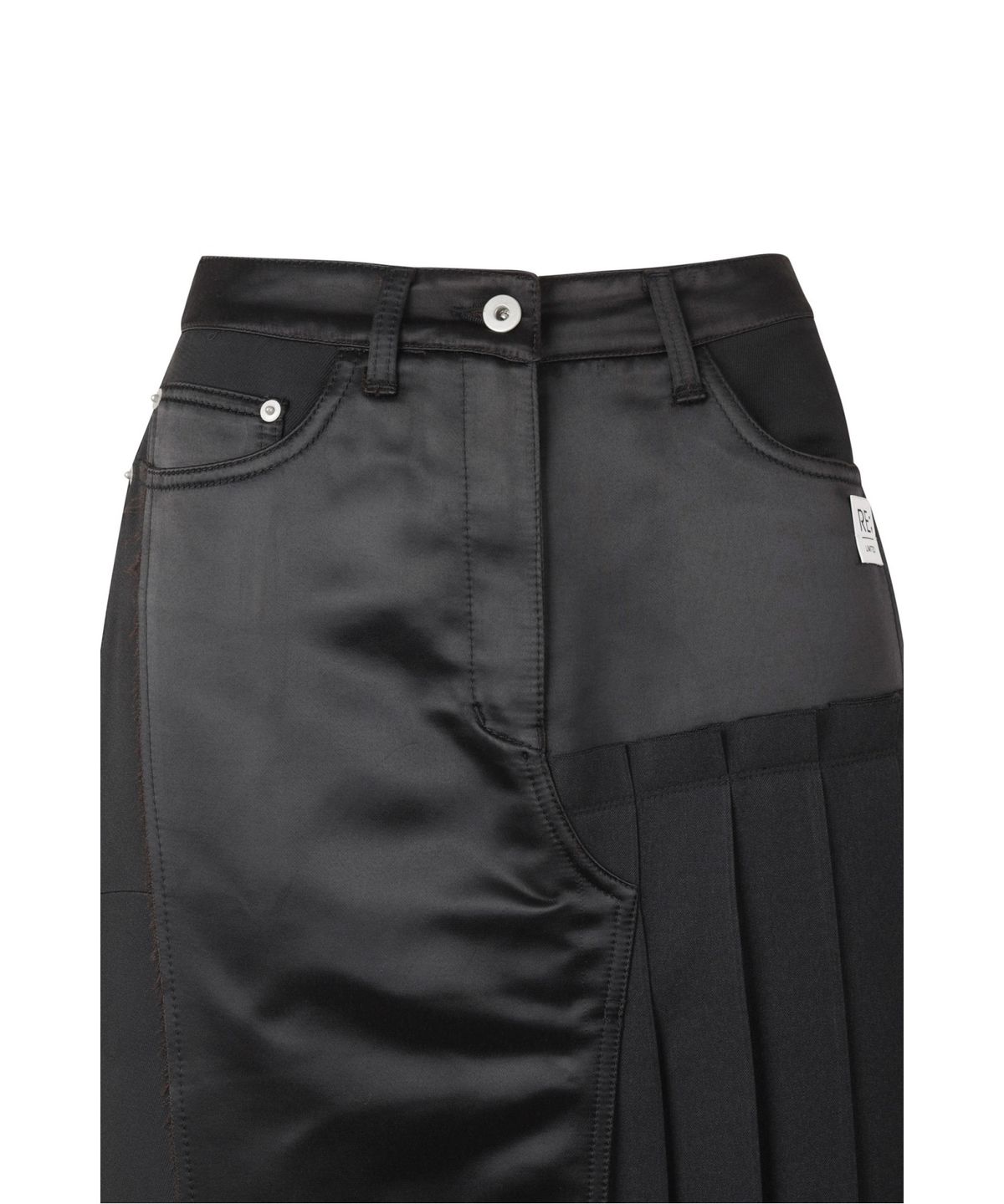래코드(RECODE) Asymmetric Pleats Half Satin Skirt RQKAA25550BKX