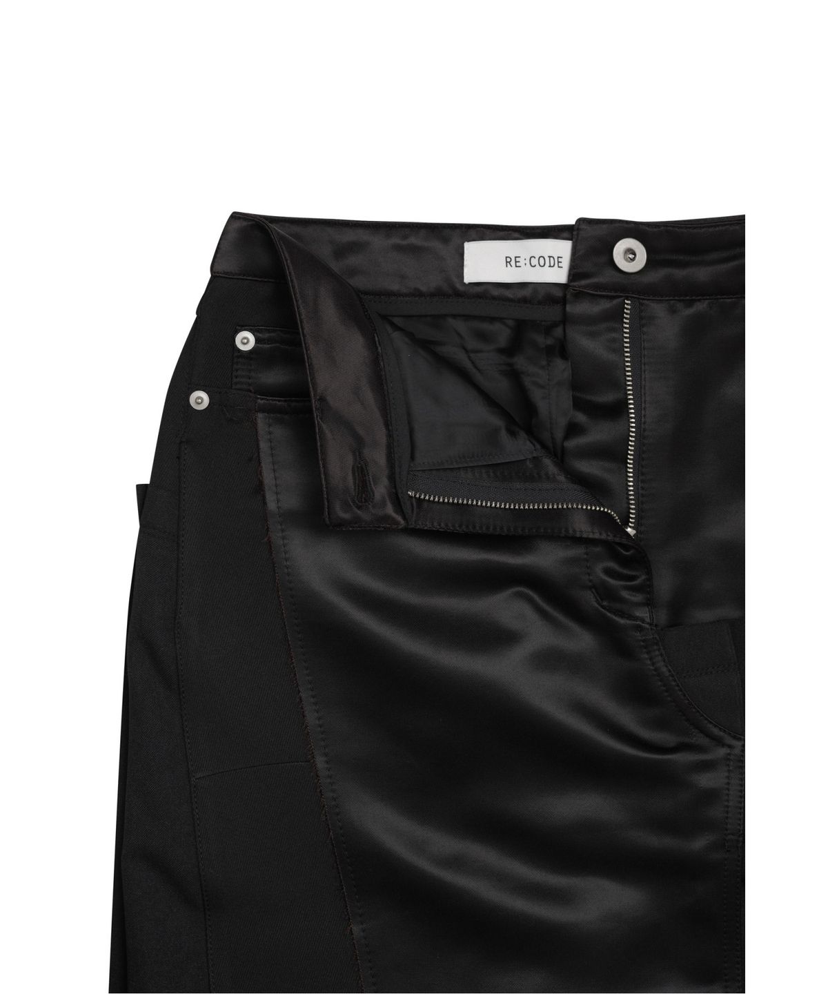 래코드(RECODE) Asymmetric Pleats Half Satin Skirt RQKAA25550BKX