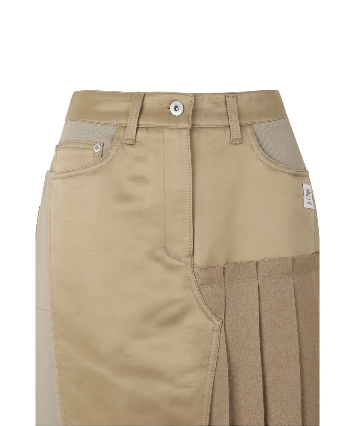 래코드(RECODE) Asymmetric Pleats Half Satin Skirt RQKAA25550BEX