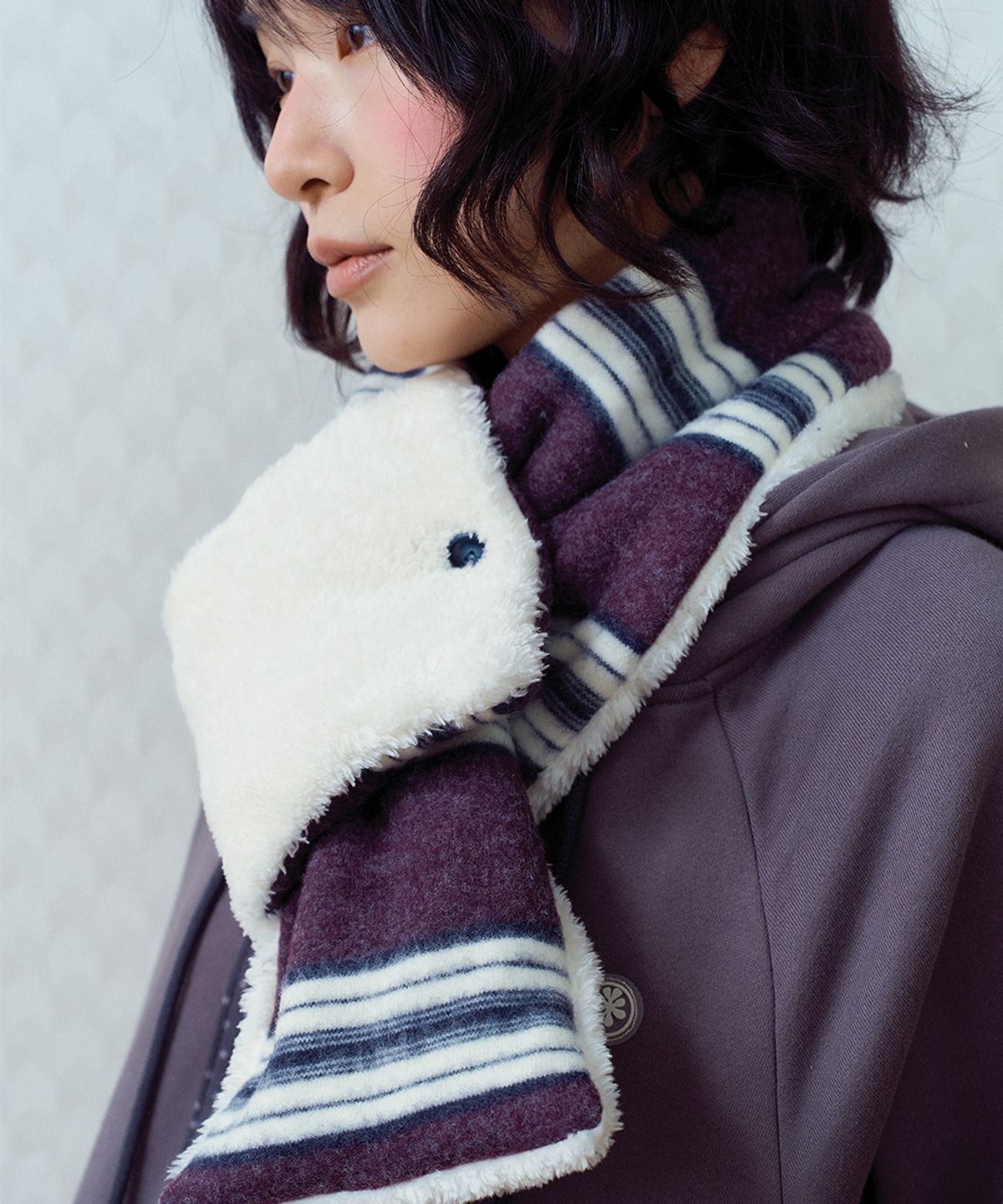 오피쉬(OAFISH) STRIPE REVERSIBLE MUFFLER, PLUM