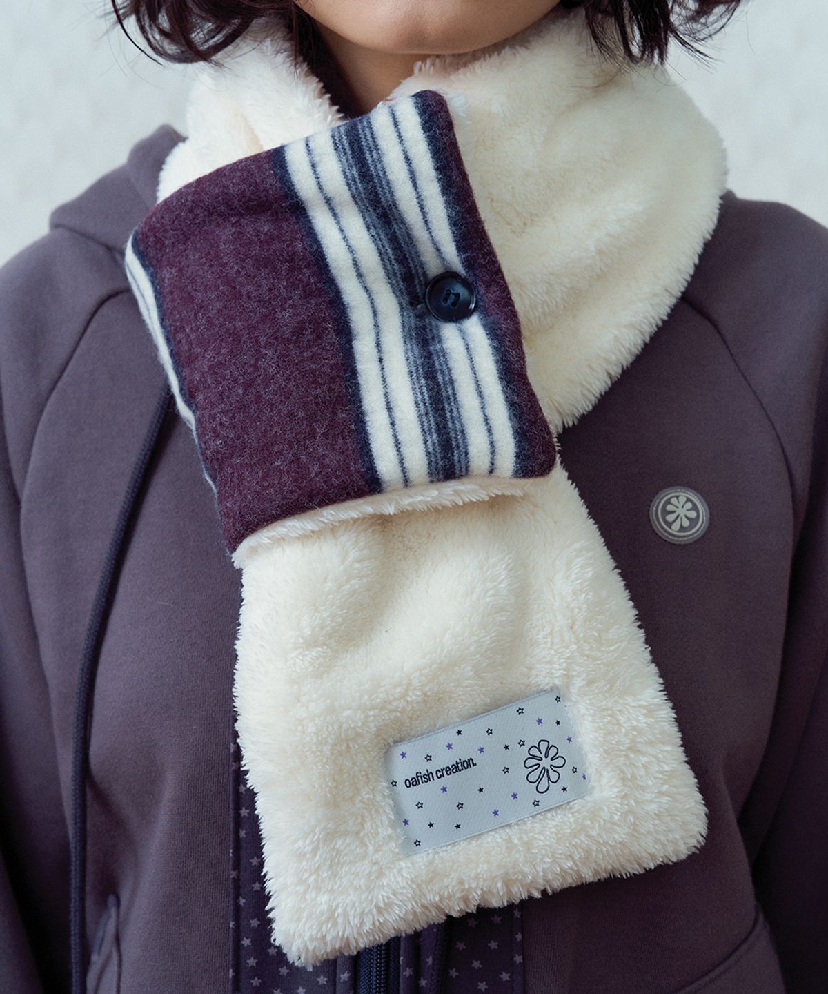 오피쉬(OAFISH) STRIPE REVERSIBLE MUFFLER, PLUM
